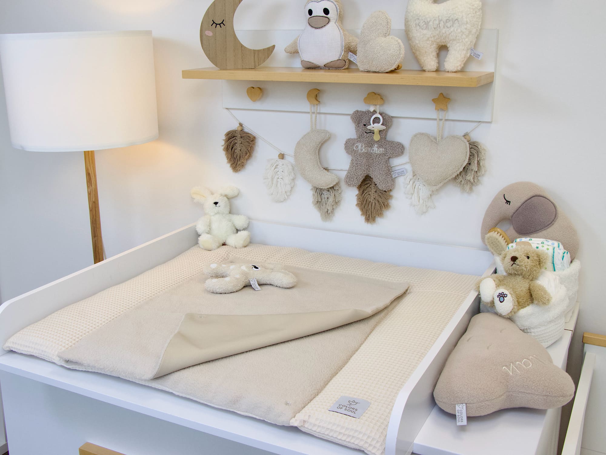 Wickelauflage - Waffelpique hellbeige / Baumwollfleece beige