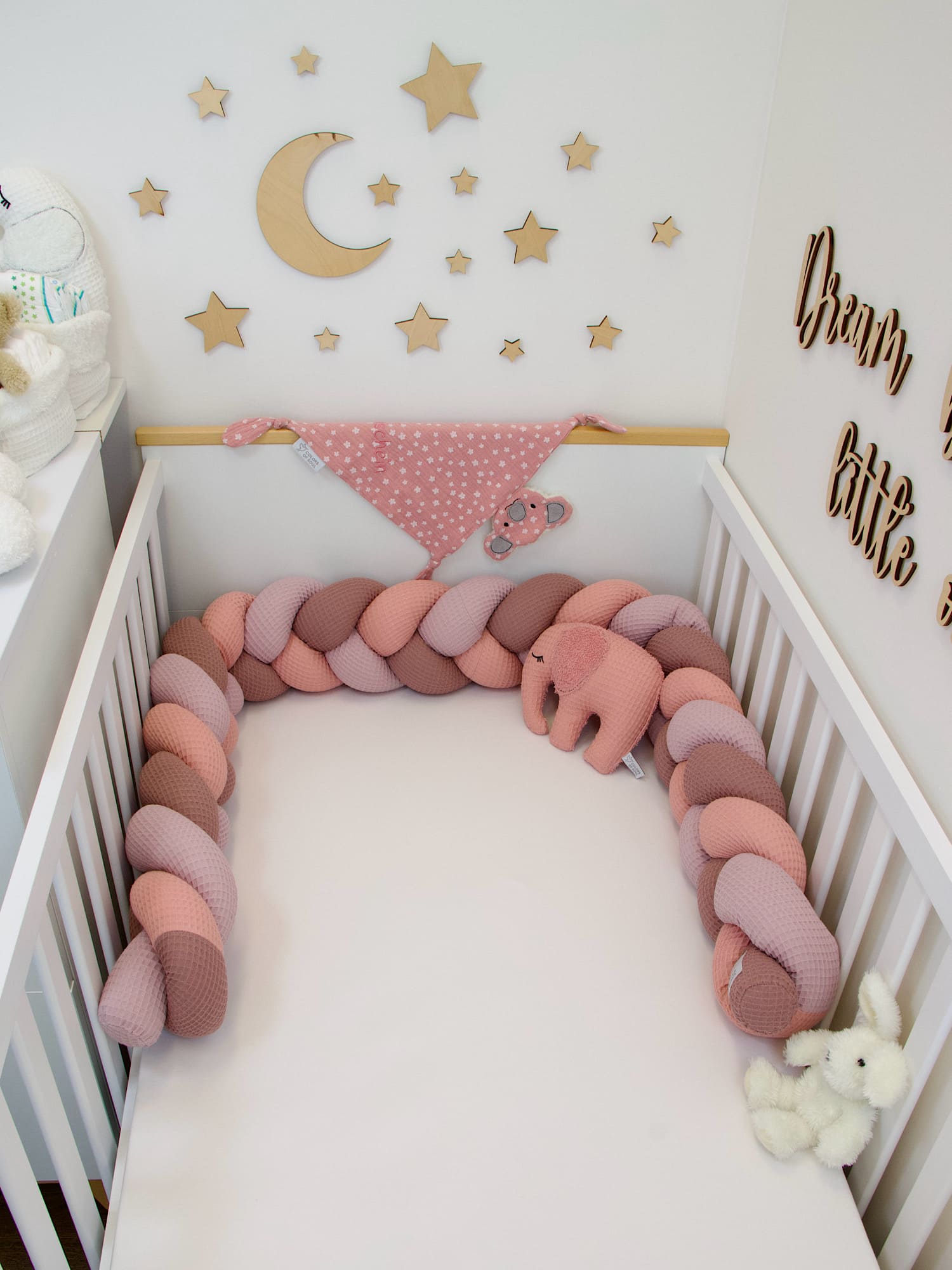 Bettumrandung geflochten: Waffelpique blush, altrosa, alte malve