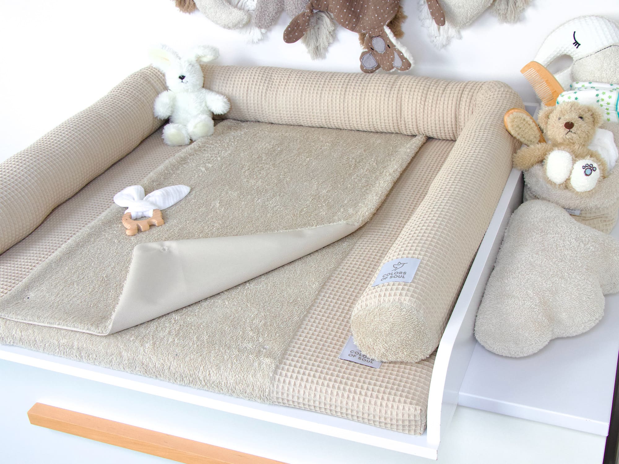 2-er SET - Wickelauflage mit Inlett, Bettschlange - Waffelpique beige / Frottee beige