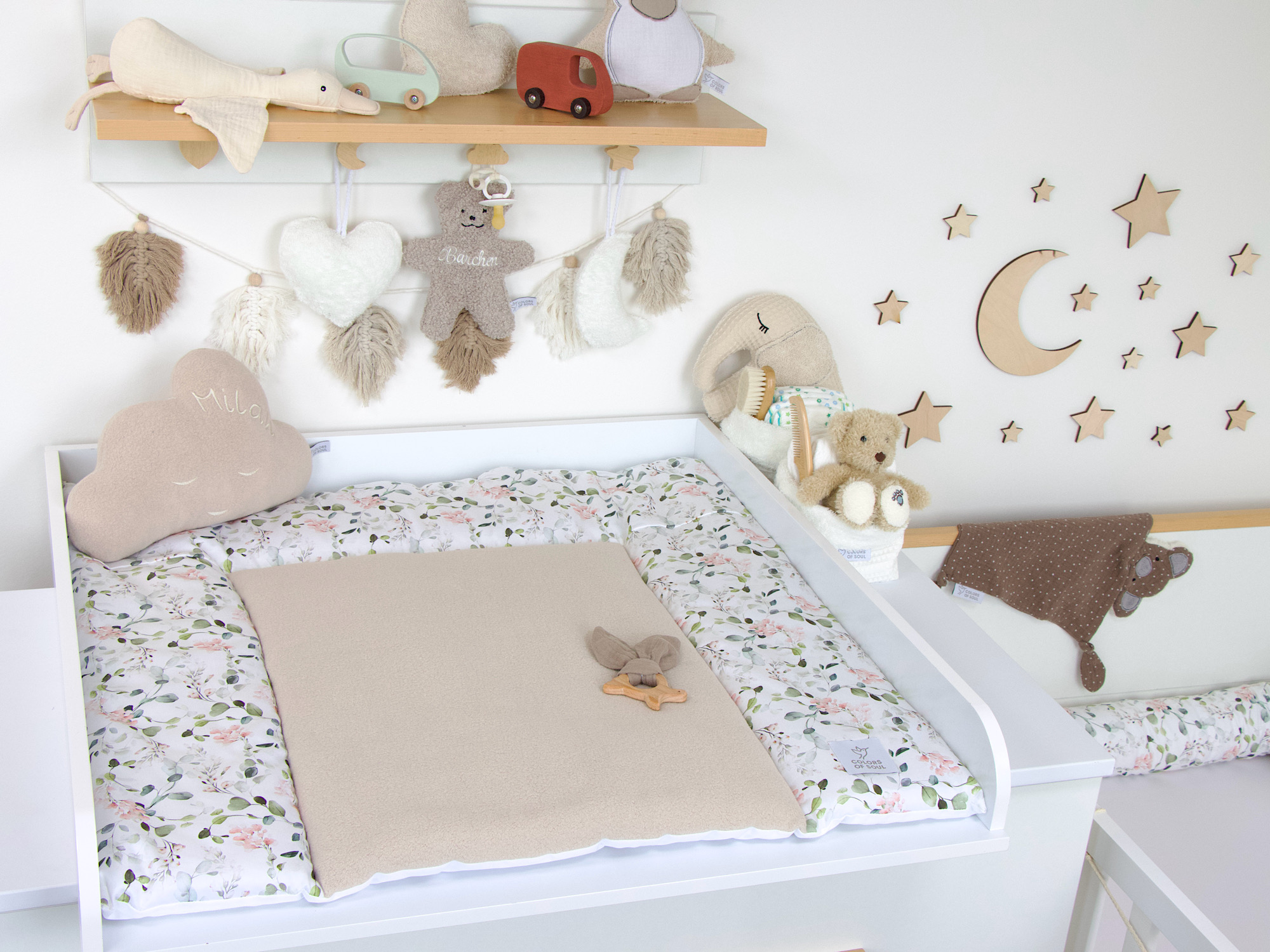 Wickelauflage Gartenblumen rosa / Baumwollfleece beige