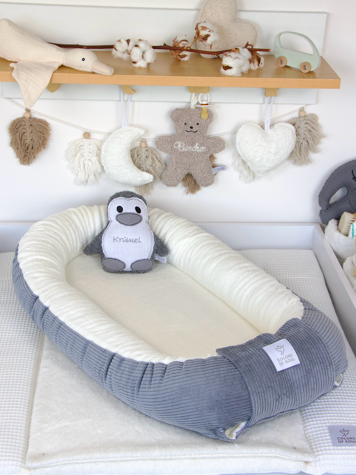 Babynestchen - Kordstoff grau / Baumwollfleece creme