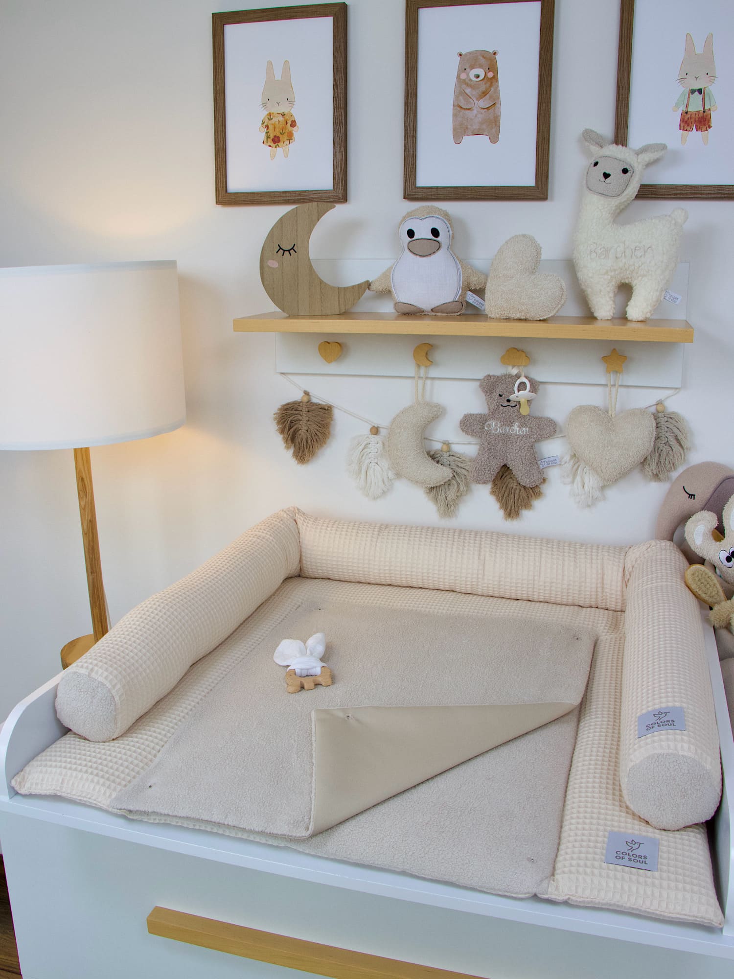 3-er SET - Wickelauflage, Bettschlange, Babynest - Waffelpique hellbeige / Baumwollfleece hellbeige