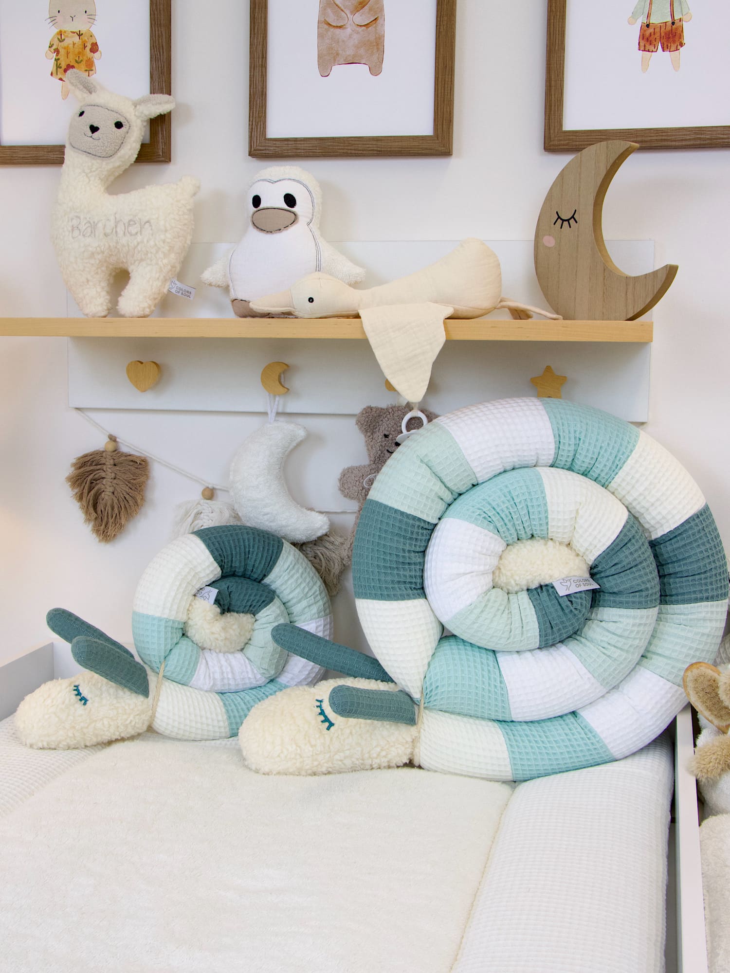 Puckschnecke Patchwork: Waffelpique creme, pastellmint, weiß, hellmint, altgrün