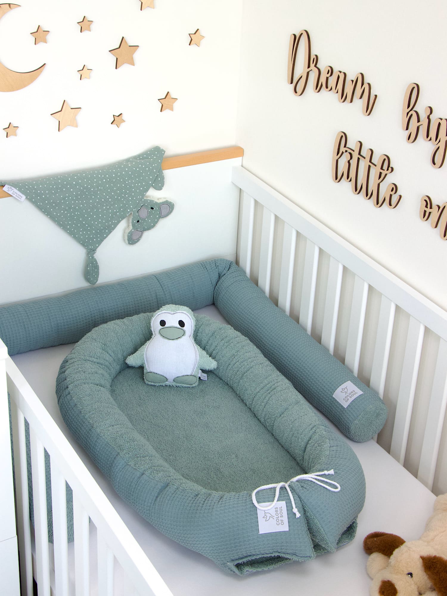 2-er SET - Babynestchen, Bettschlange - Waffelpique dusty altmint / Frottee dusty altmint