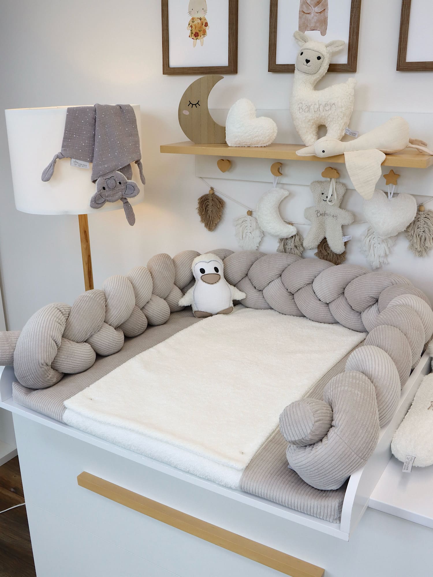 Wickelauflage mit Bezug und geflochtener Umrandung - Cord hellbeige / Frottee Creme