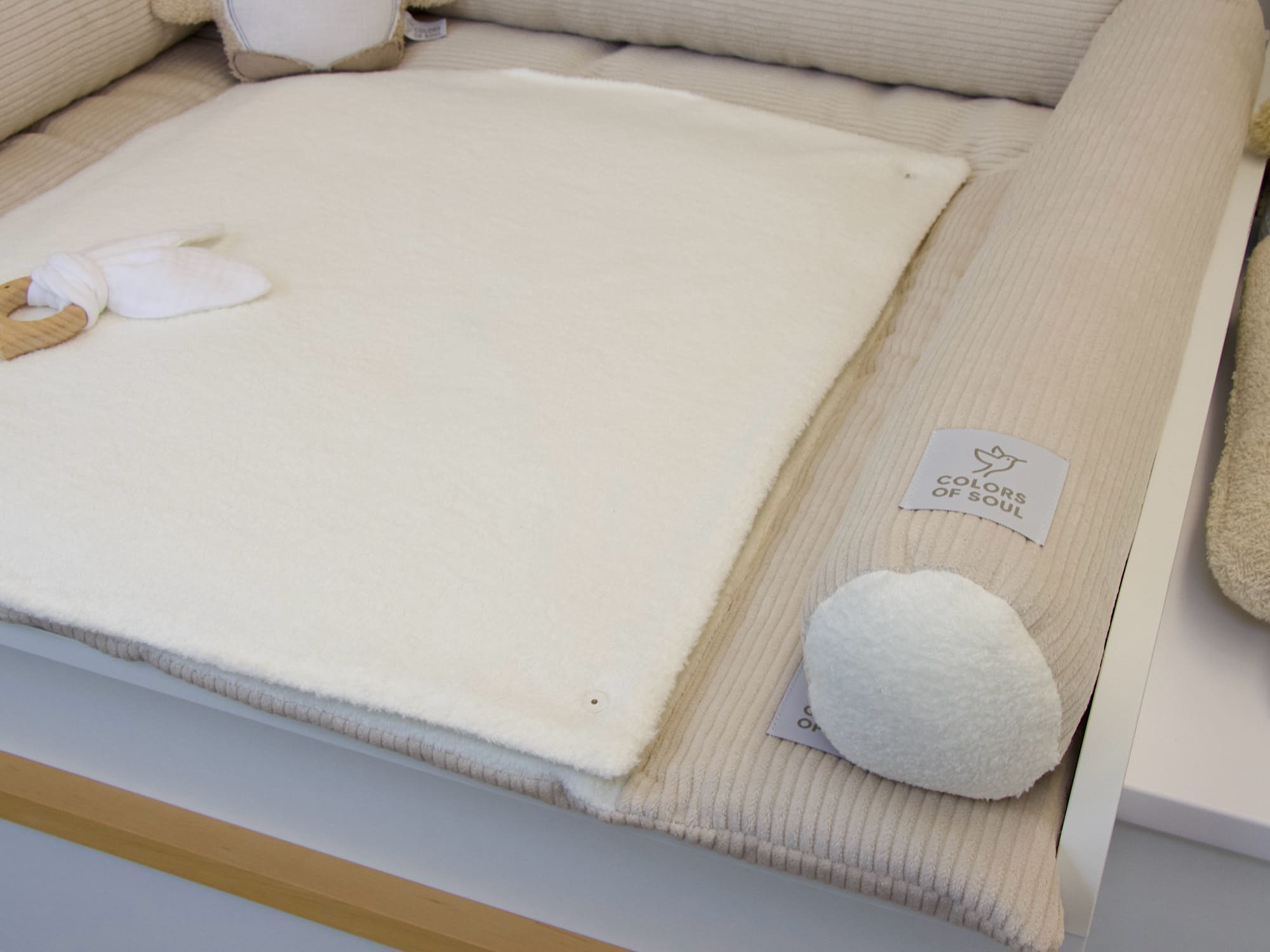Wickelauflage mit Umrandung - Cord Light Sand / Baumwollfleece Creme