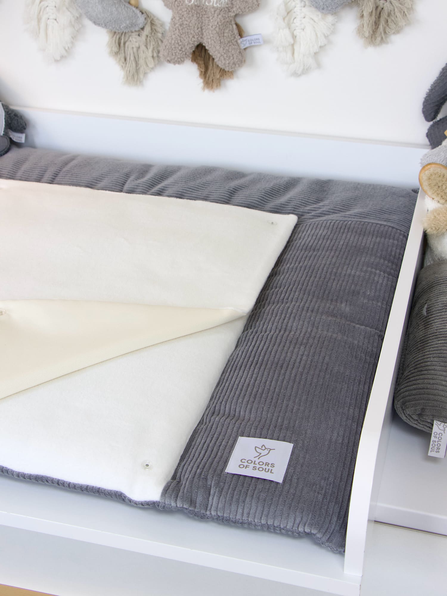 Wickelauflage - Kord grau / Baumwollfleece creme