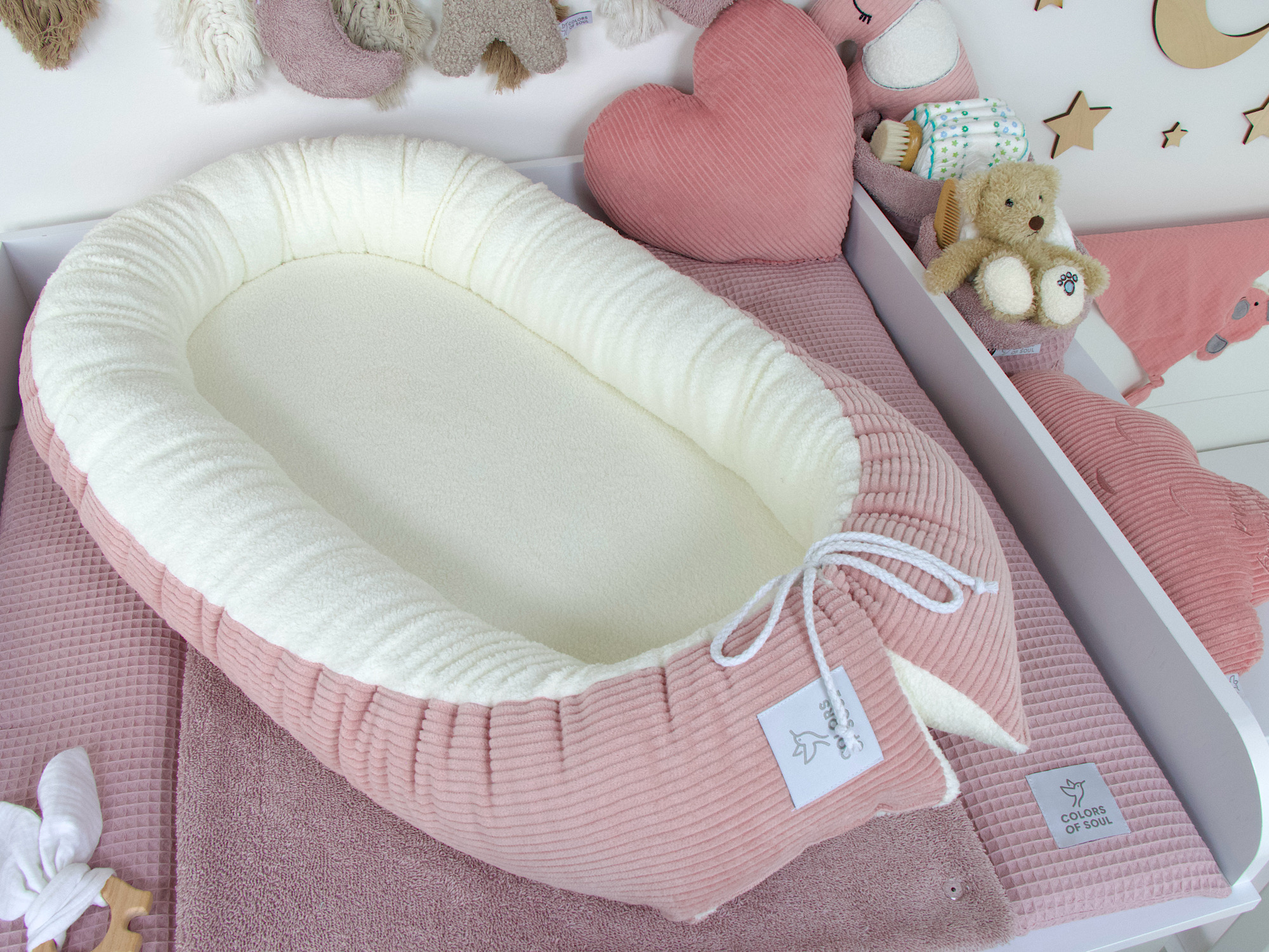 Babynestchen - Kordstoff altrosa / Baumwollfleece creme