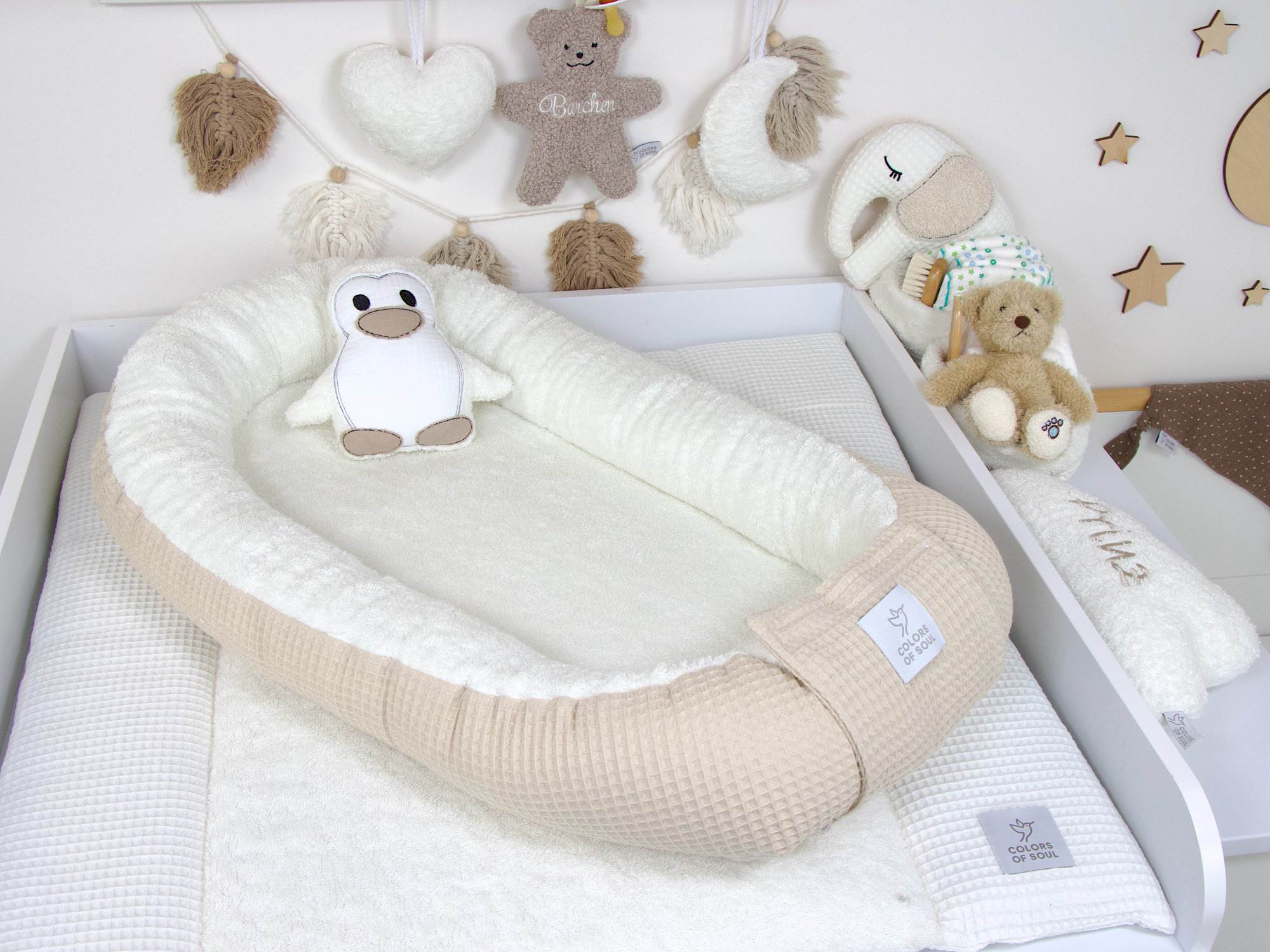 Babynestchen Waffelpique light sand / Frottee creme