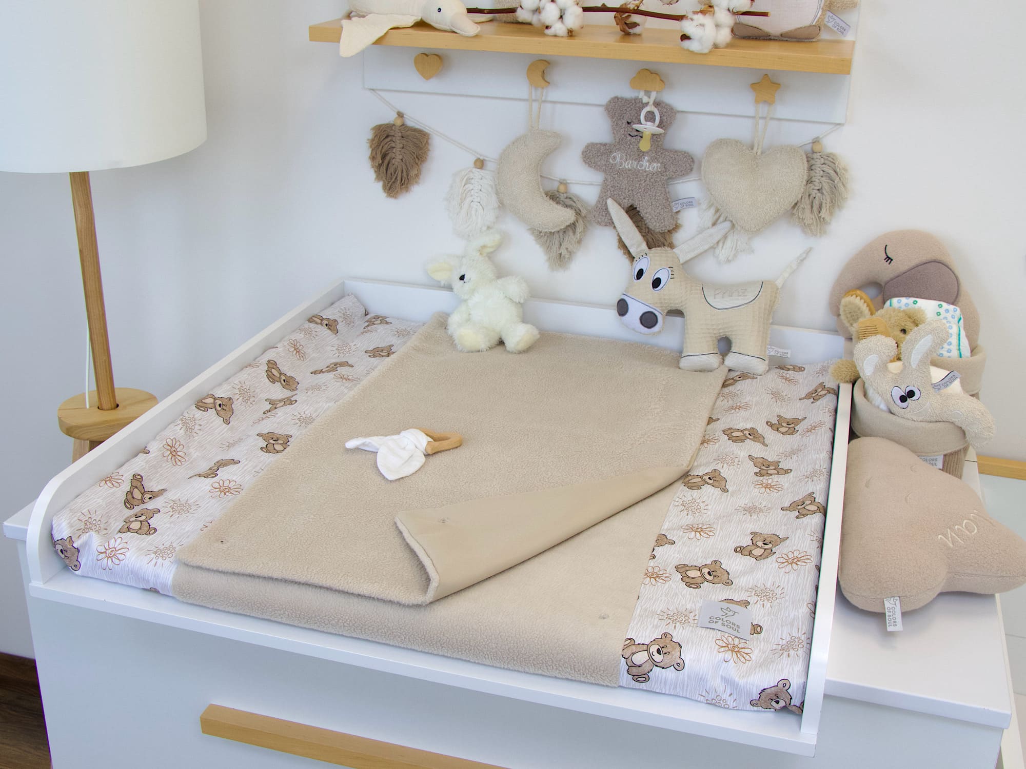 Wickelauflage mit Inlett - niedliche Bärchen / Baumwollfleece beige