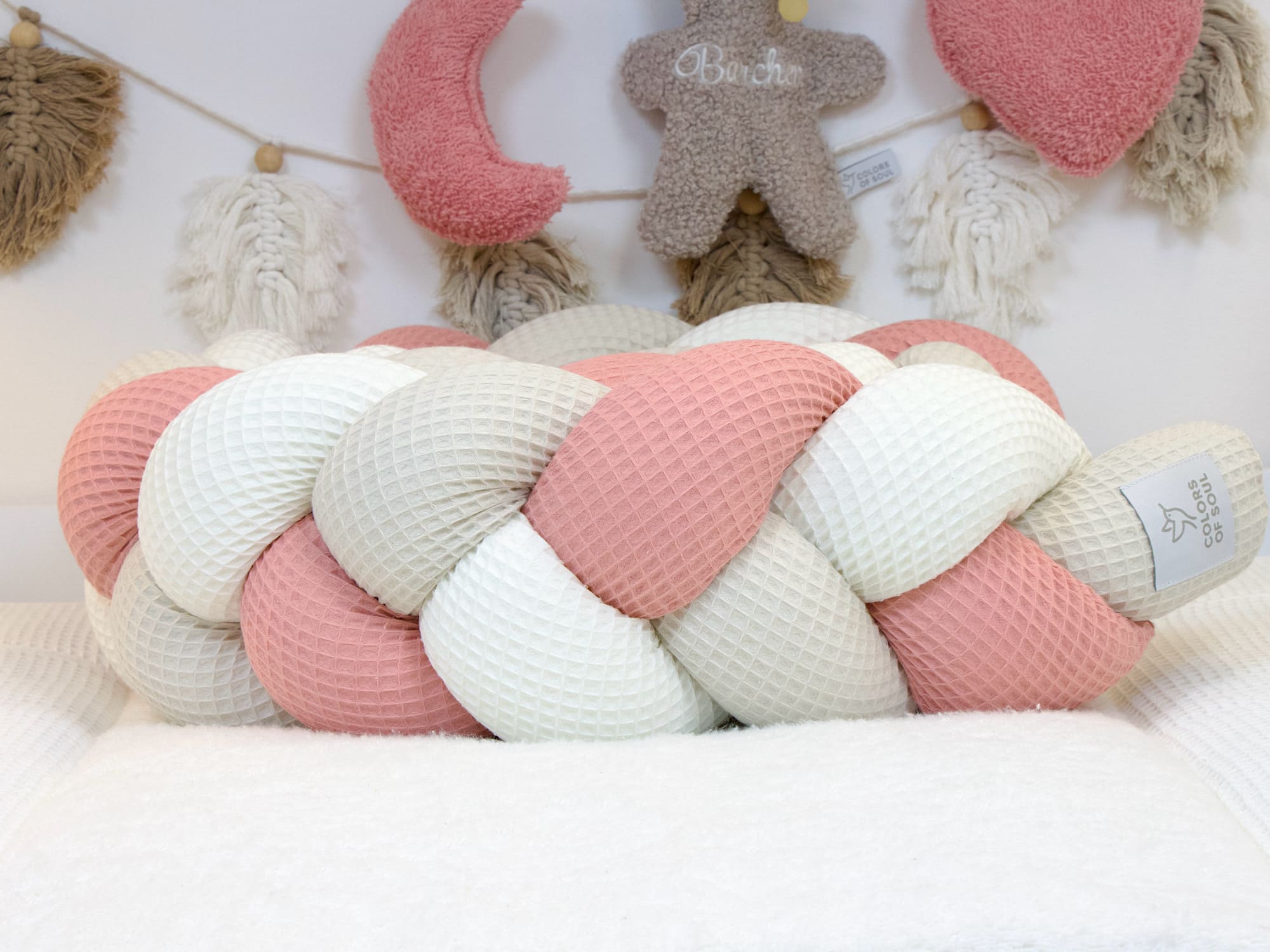 Bettschlange geflochten: creme, hellbeige, blush