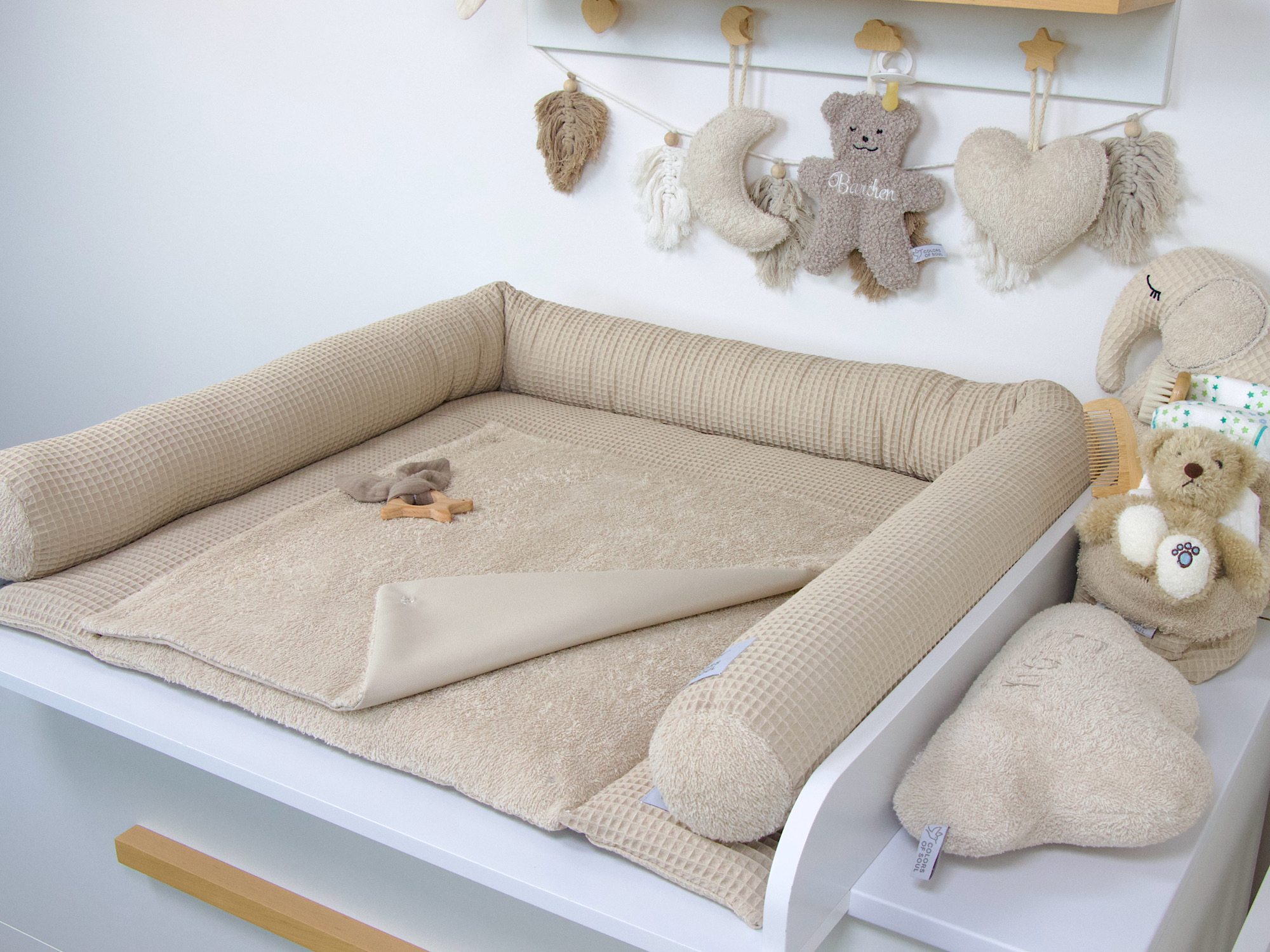 2-er SET - Wickelauflage, Bettschlange - Waffelpique beige / Frottee beige