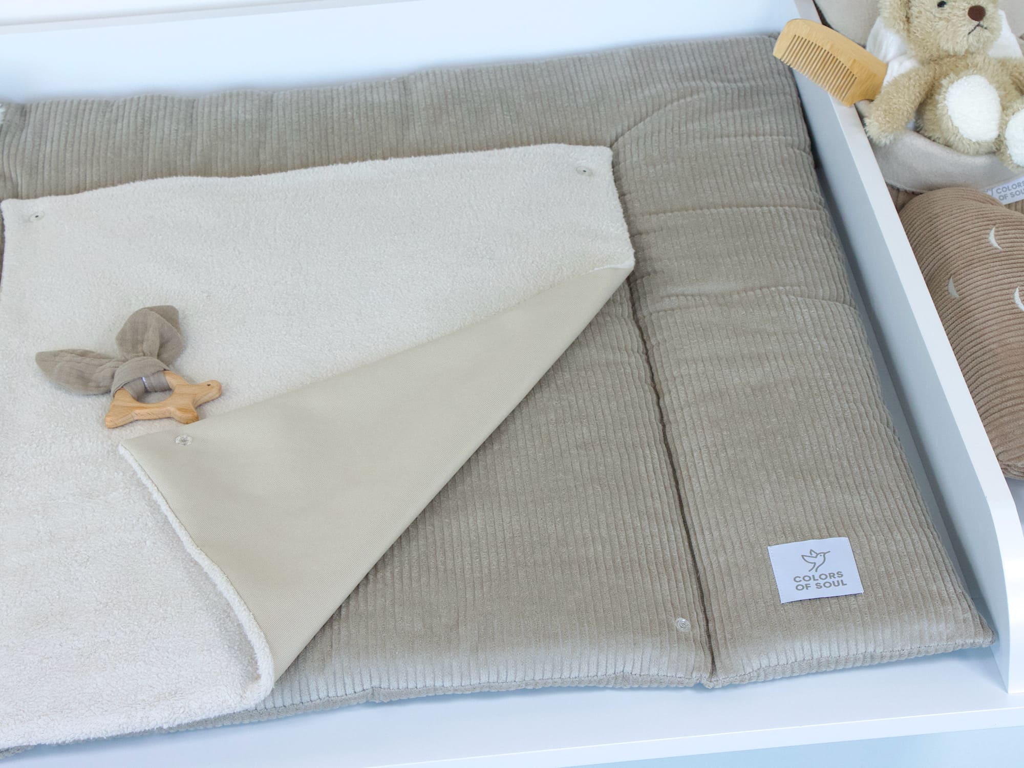 Weiche Cord Wickelauflage Beige mit geflochtener Umrandung
