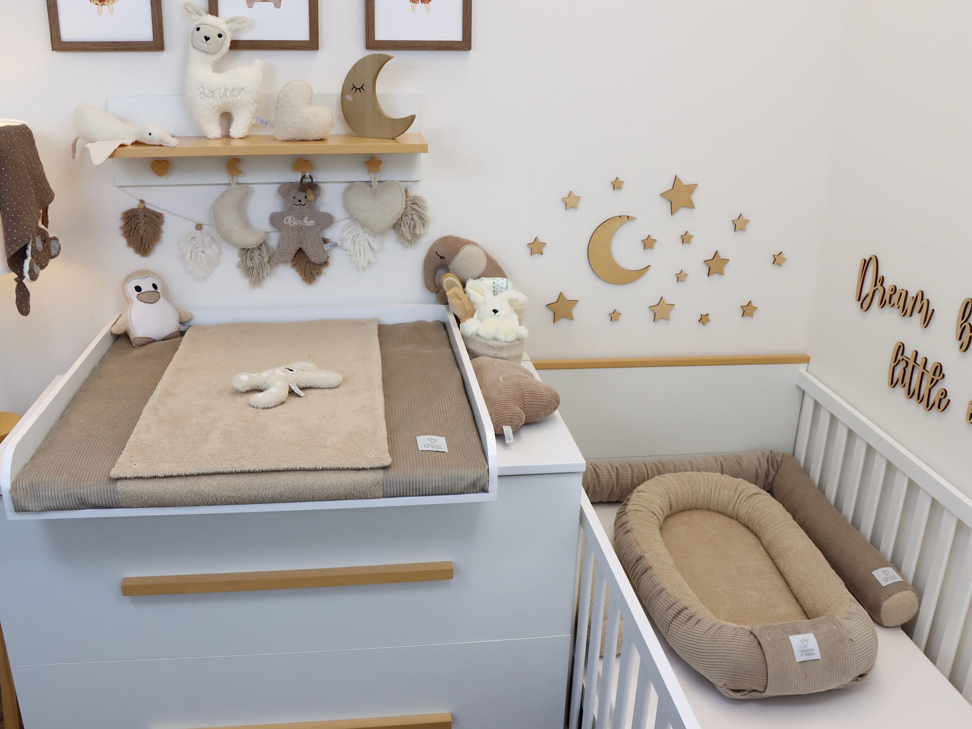 Wickelauflage mit Bezug, Umrandung, Babynest - Cord beige / Frottee beige