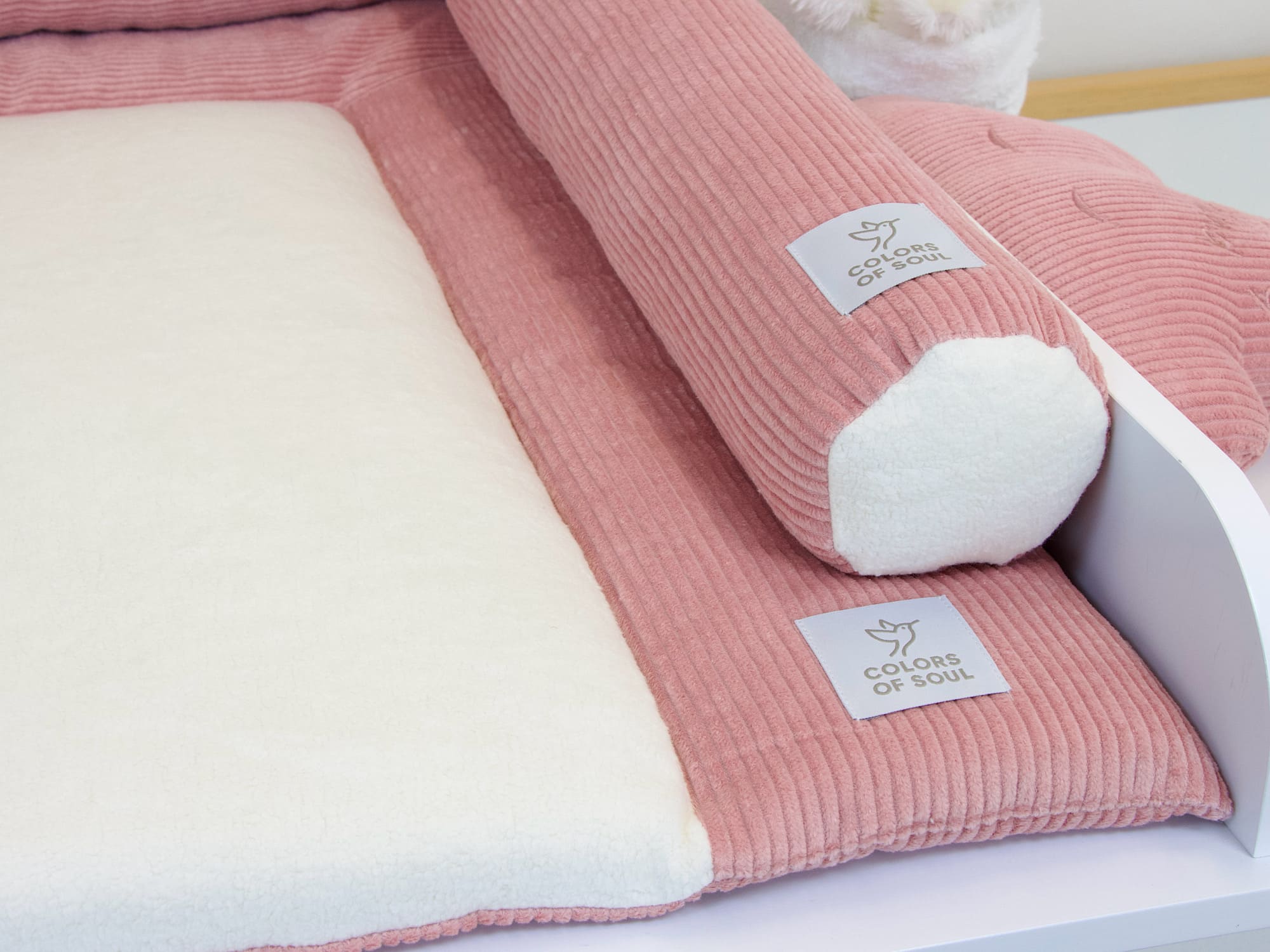 2-er SET - Wickelauflage, Bettschlange - Kord altrosa / Baumwollfleece creme