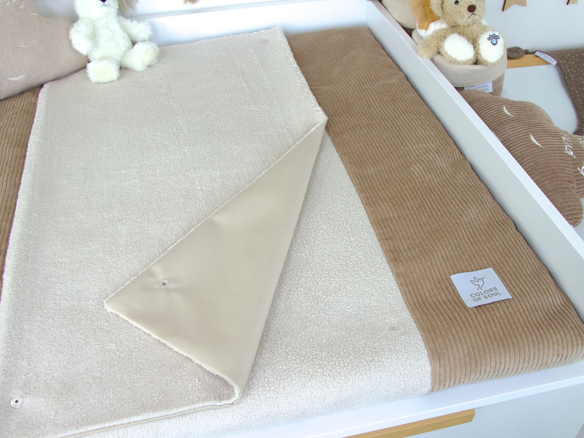 Warmes Wickelauflagen Set mit Bezug und klassischer Bettschlange in Camel