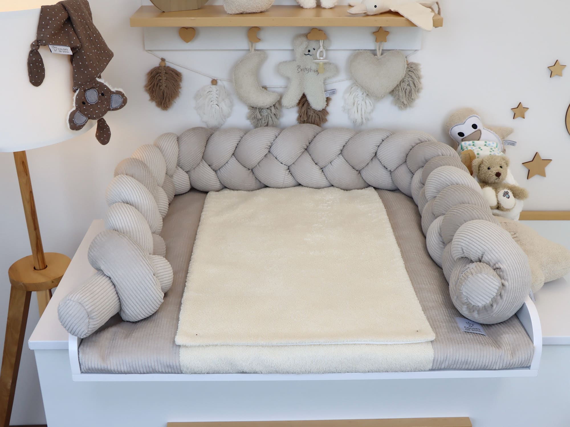 Wickelauflage mit geflochtener Umrandung (Bezug) - Cord hellbeige / Frottee hellbeige