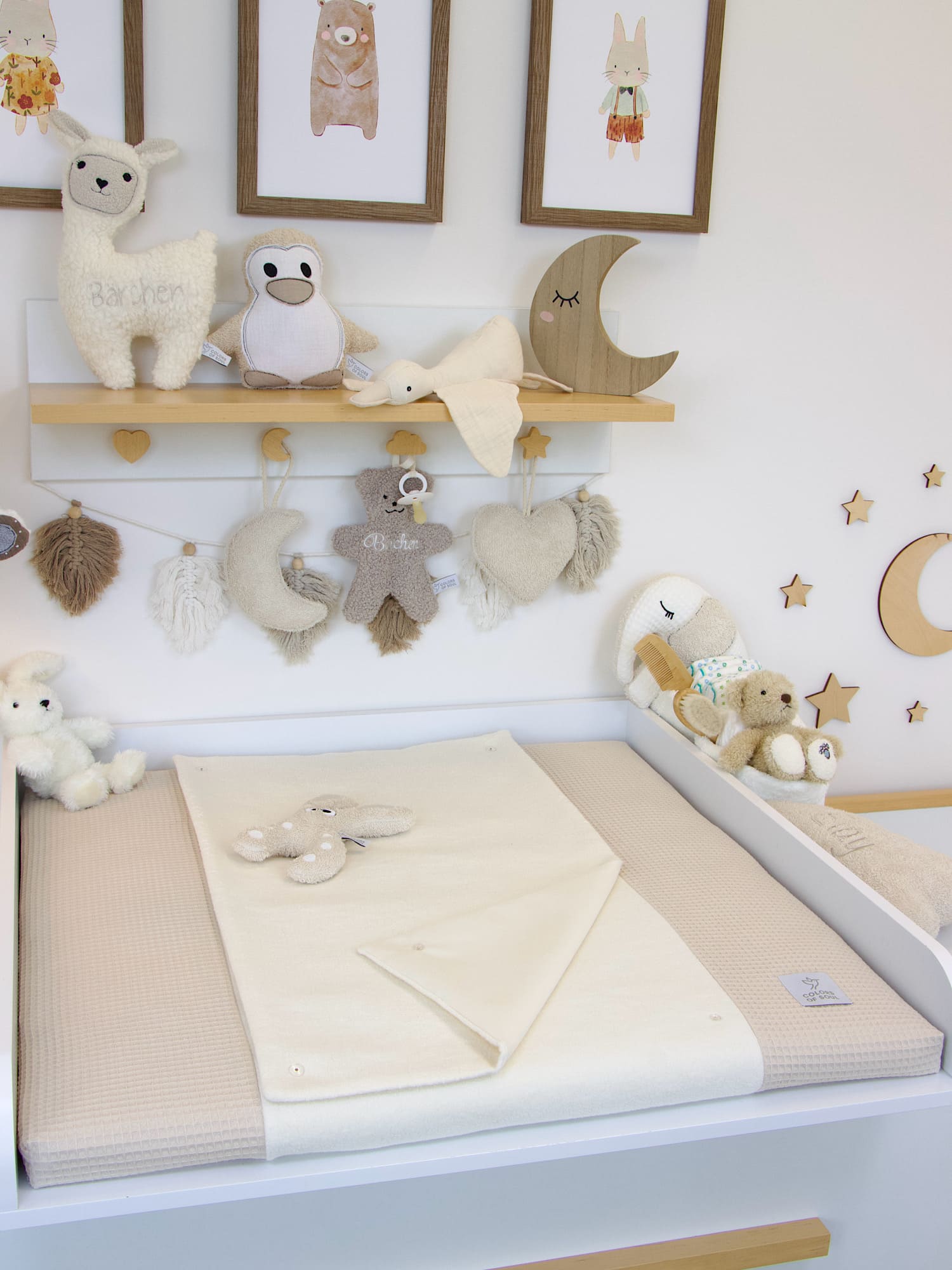 Wickelauflage mit Inlett - Waffelpique natur / Baumwollfleece creme
