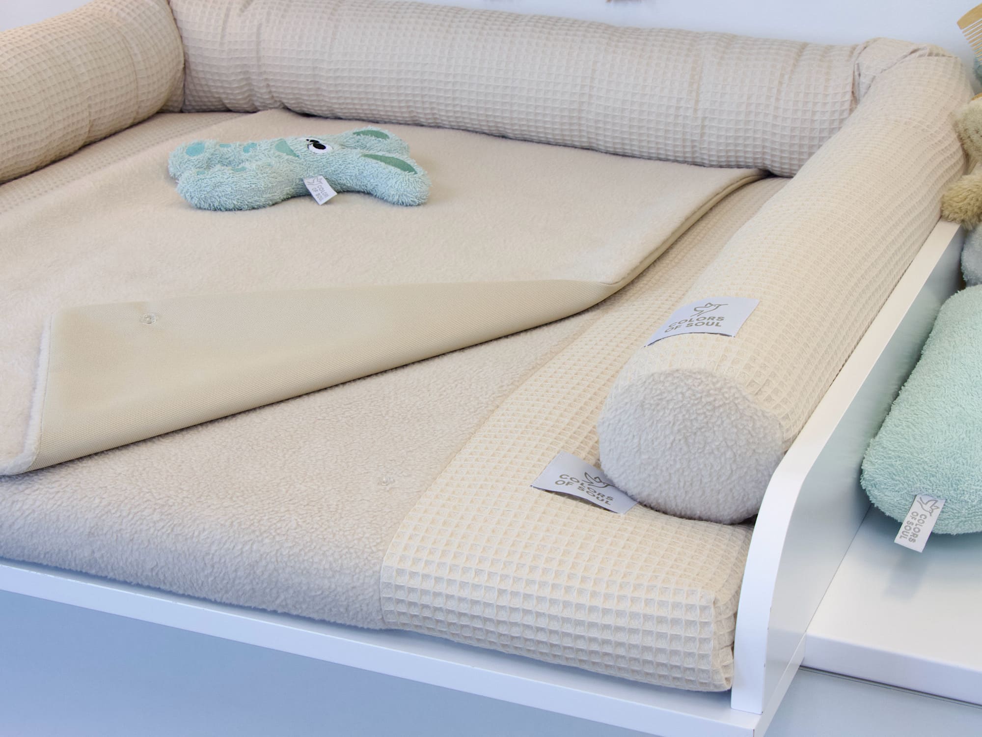 Wickelauflage mit Umrandung (Inlett) - Waffelpique natur / Baumwollfleece beige