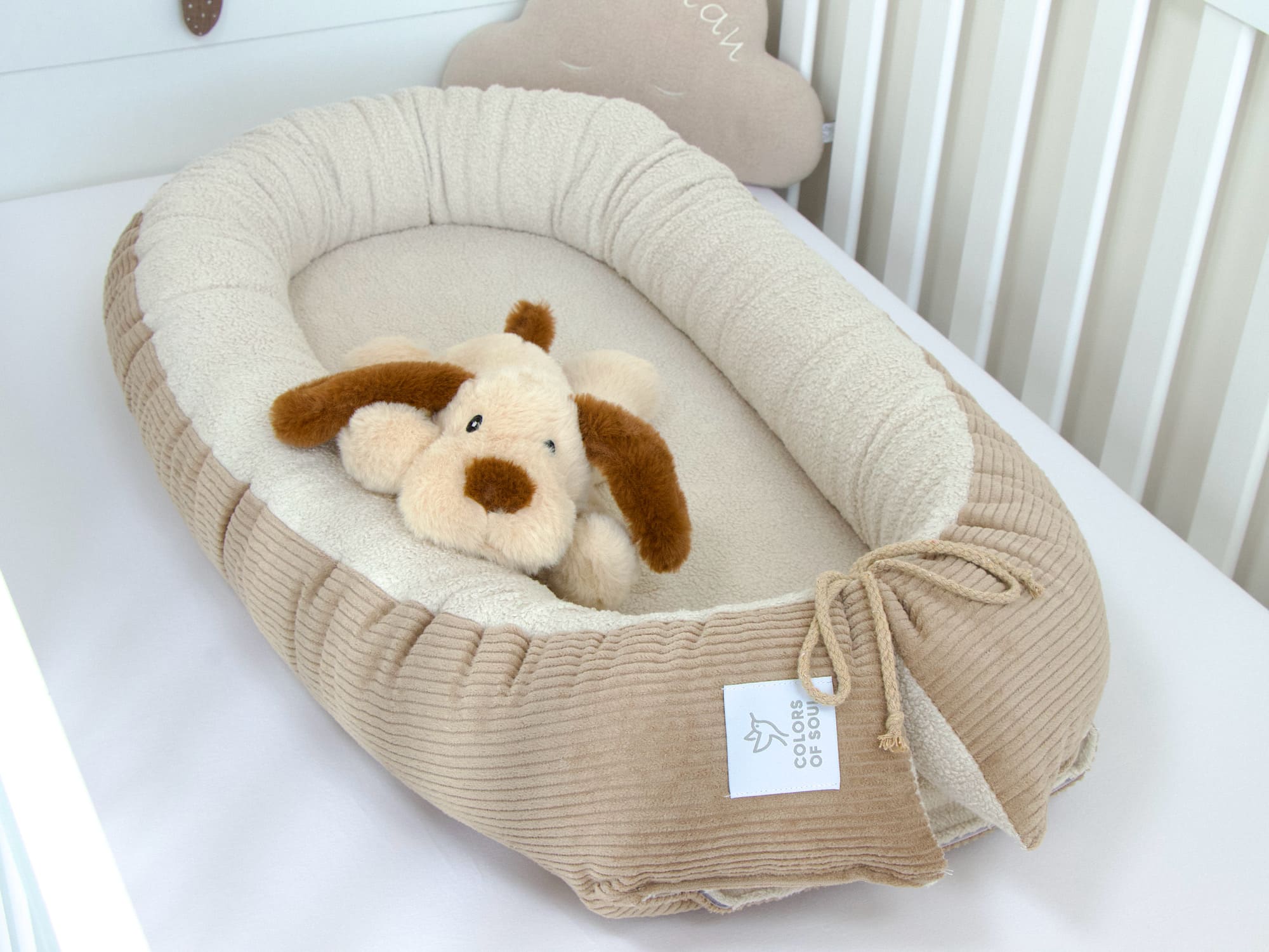 Babynestchen - Kordstoff camel / Baumwollfleece beige