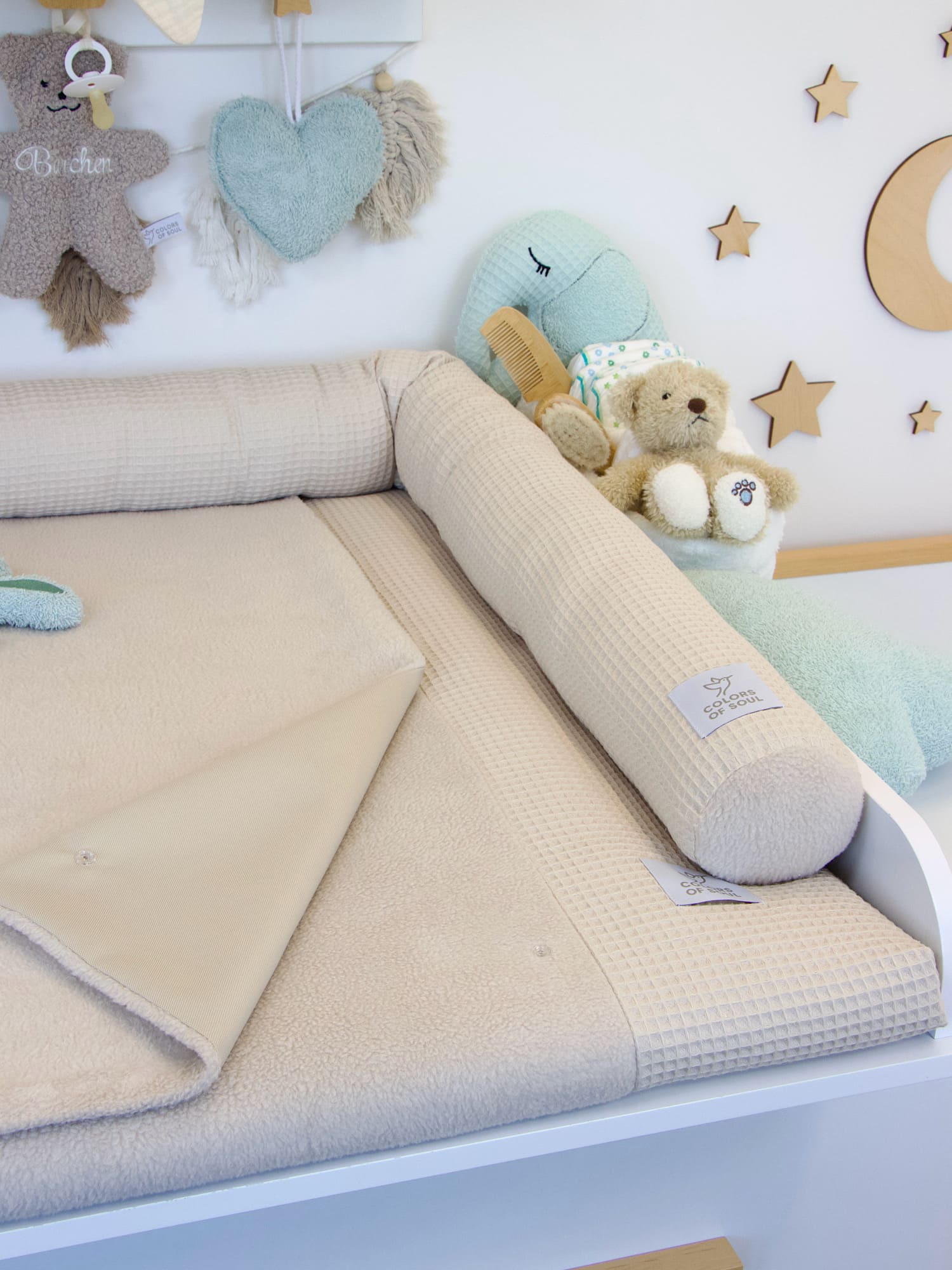 Wickelauflage mit Umrandung (Inlett) - Waffelpique natur / Baumwollfleece beige