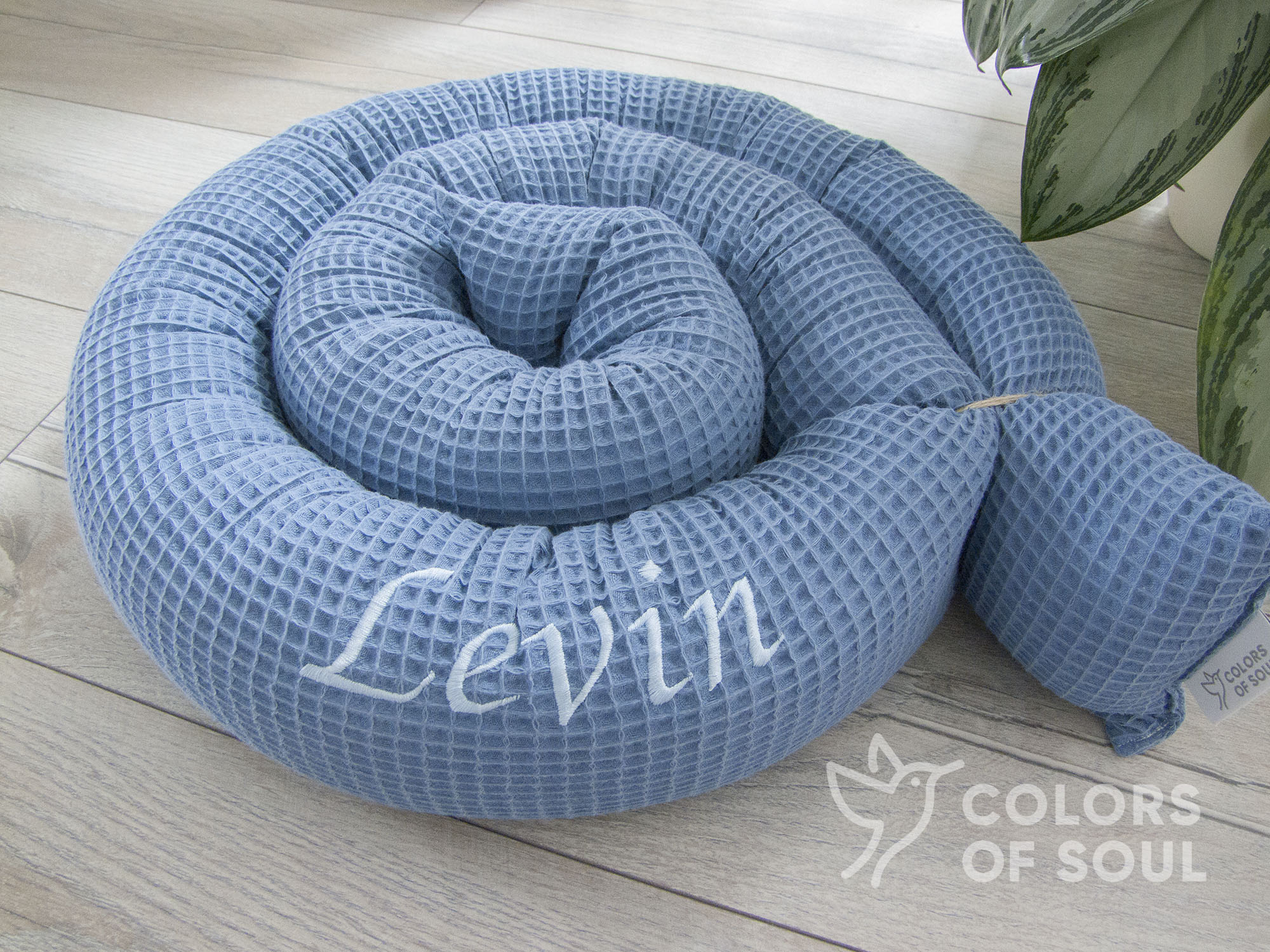 Bettschlange Waffelpique blau
