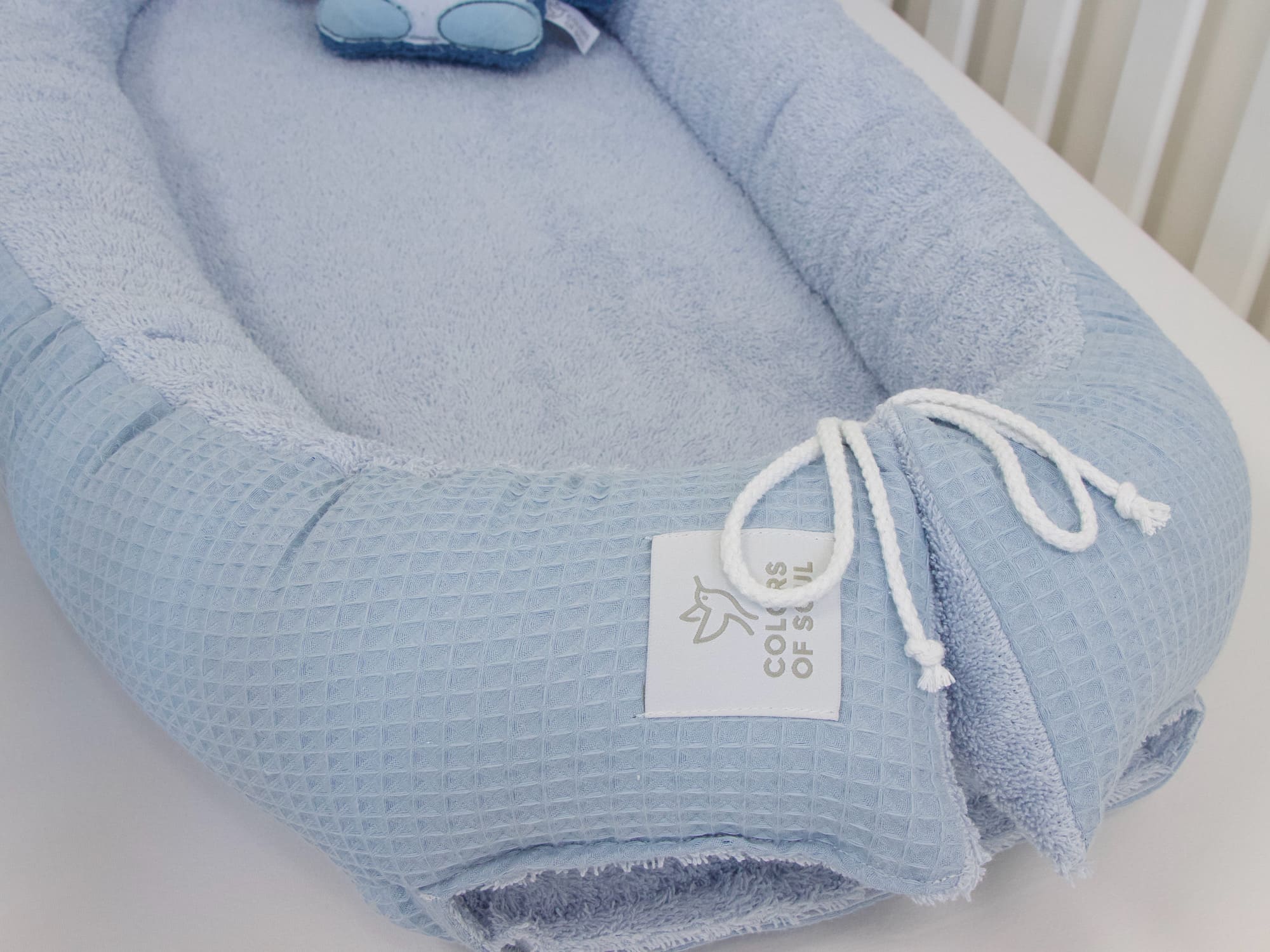 2-er SET - Babynestchen, Bettschlange - Waffelpique hellblau / Frottee hellblau