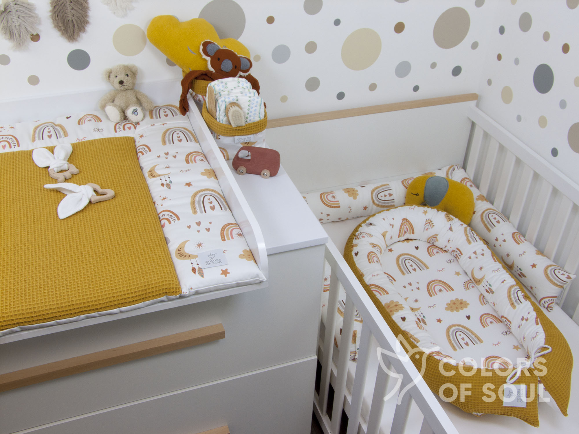 Babynestchen - Baby boho Regenbogen / Waffelpique gelb