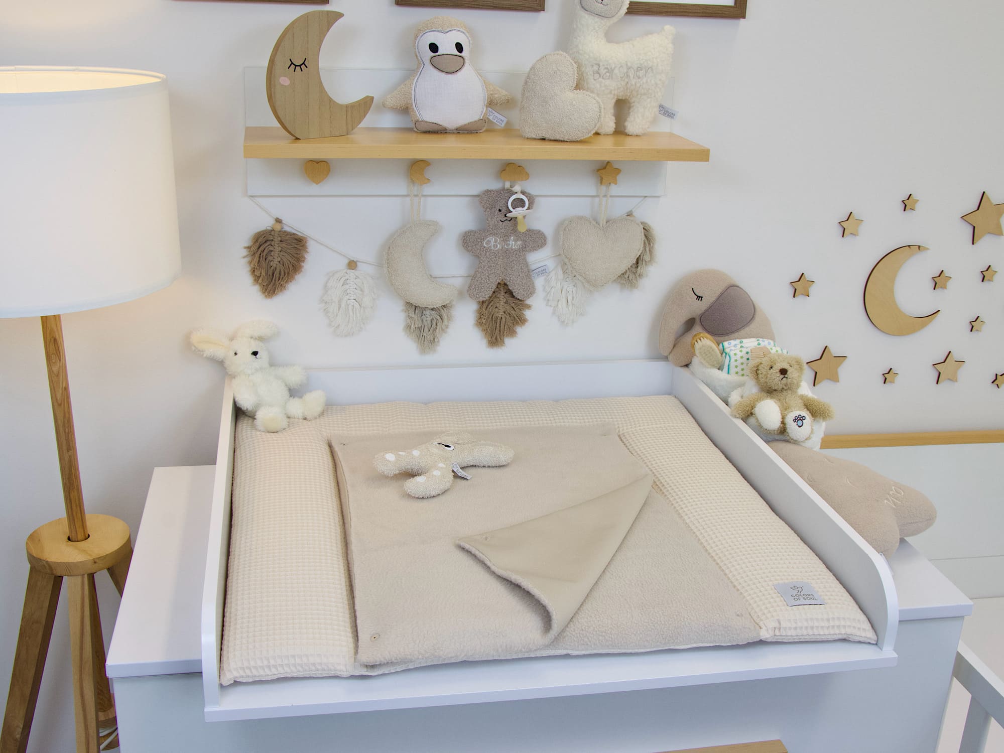 Wickelauflage - Waffelpique hellbeige / Baumwollfleece beige