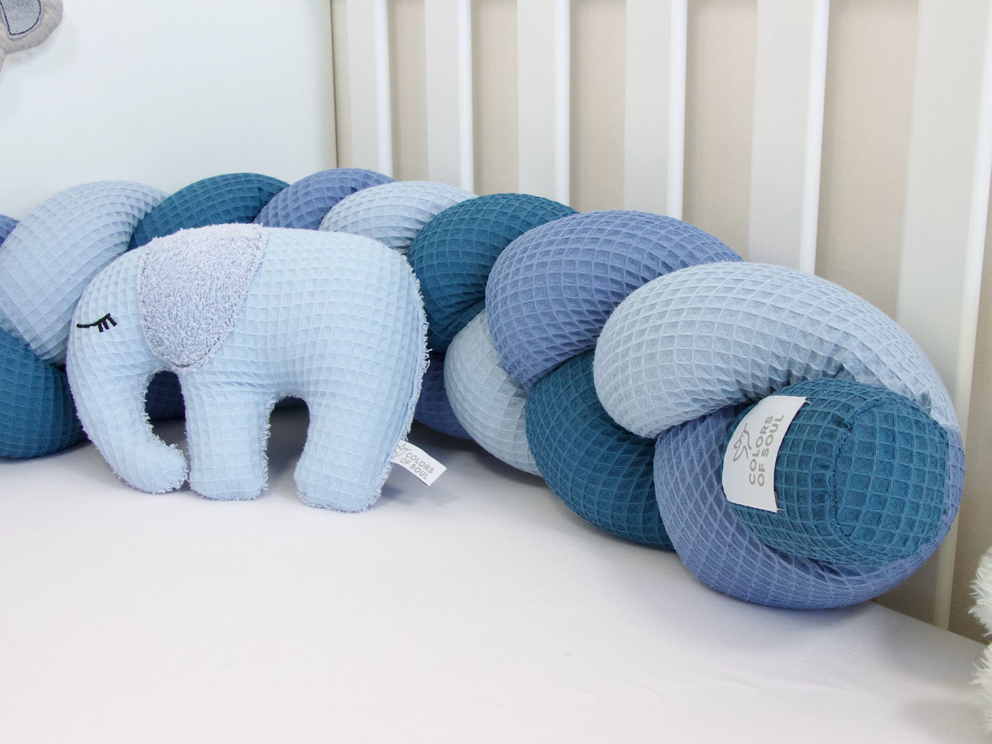 Geflochtene Bettschlange: Waffelpique hellblau, blau, jeans blau