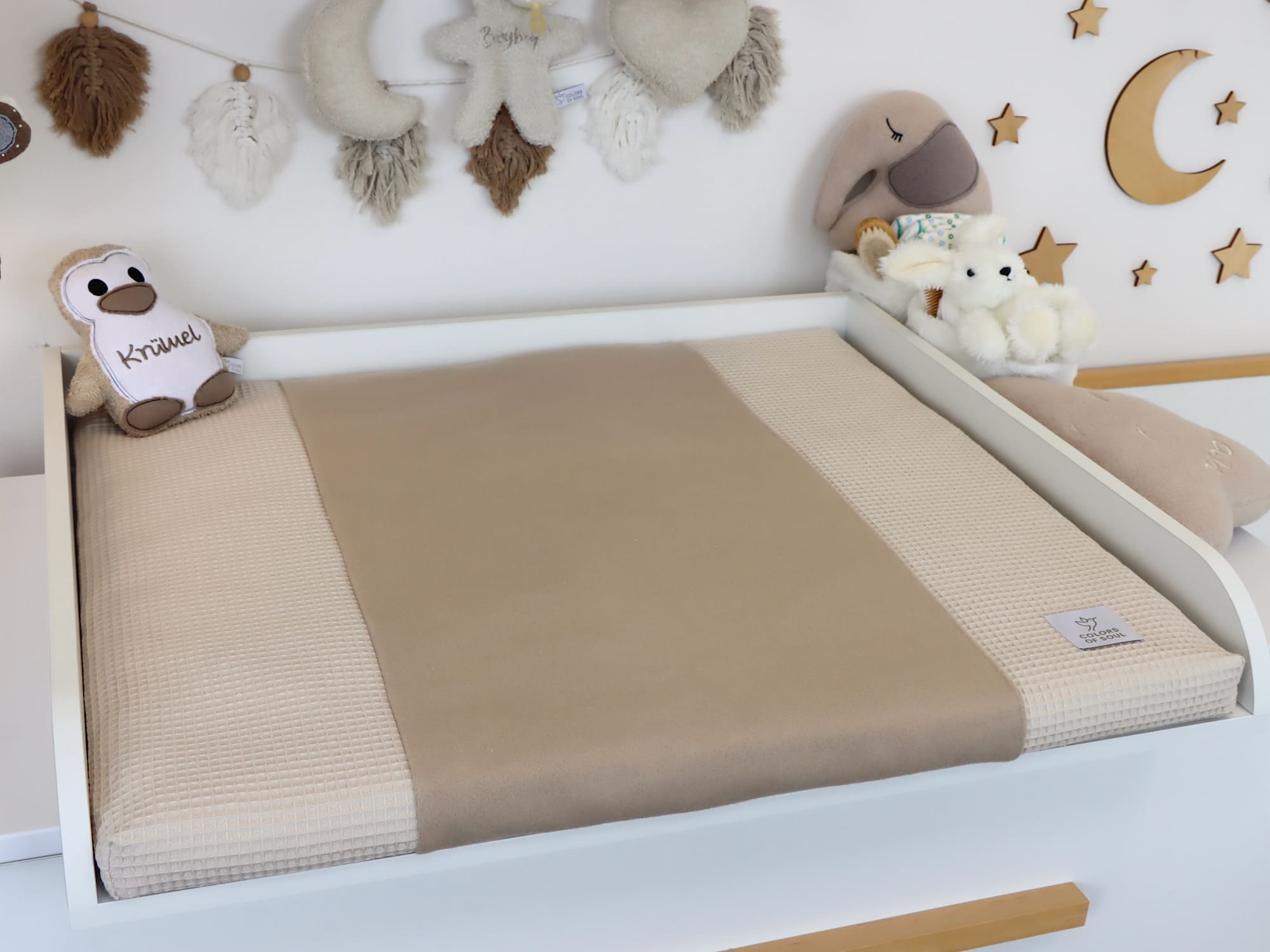 Wickelauflage mit Bezug - Waffelpique Natur / Baumwollfleece Dunkelbeige