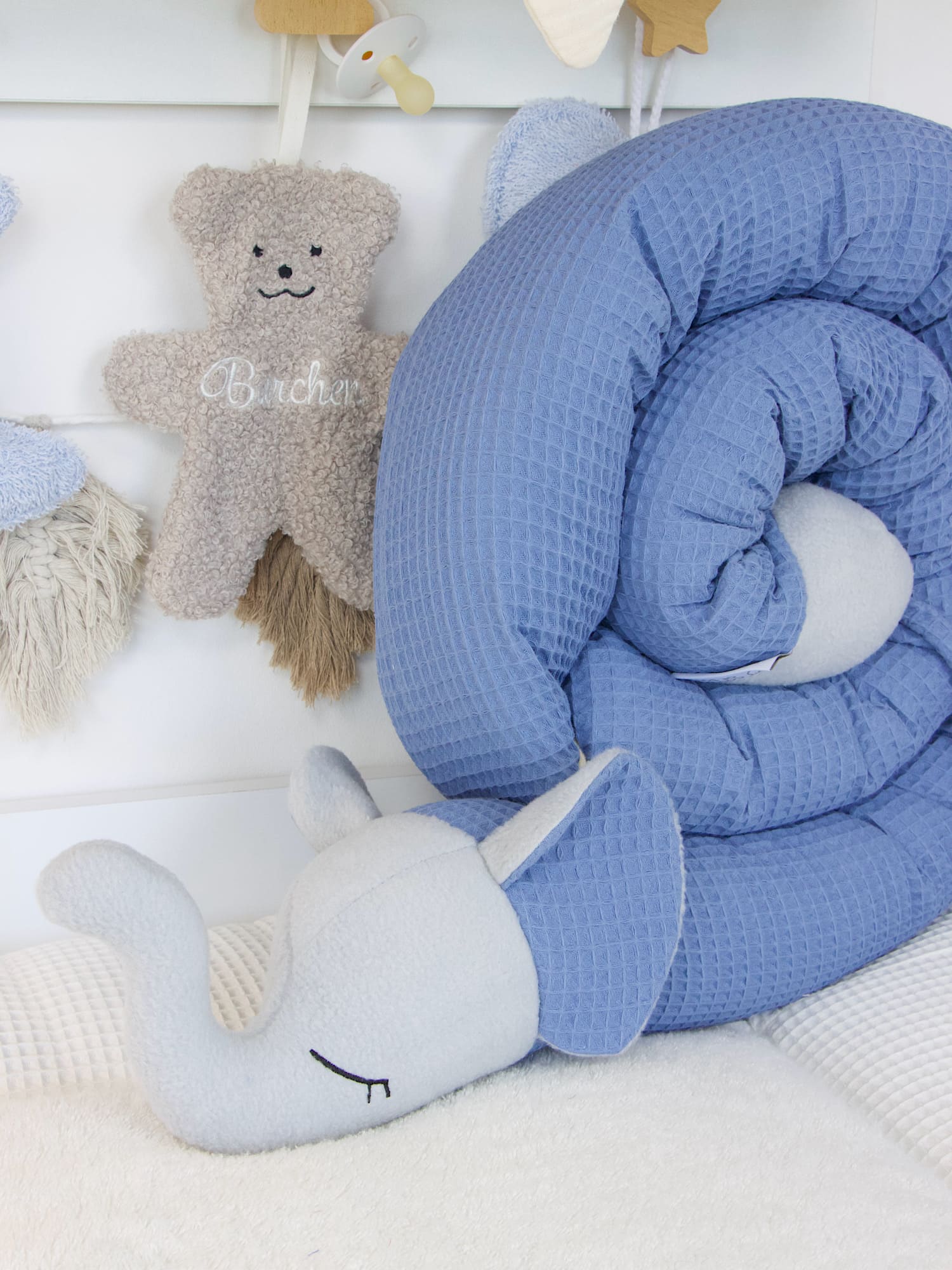 Bettschlange Elefant - Waffelpique blau