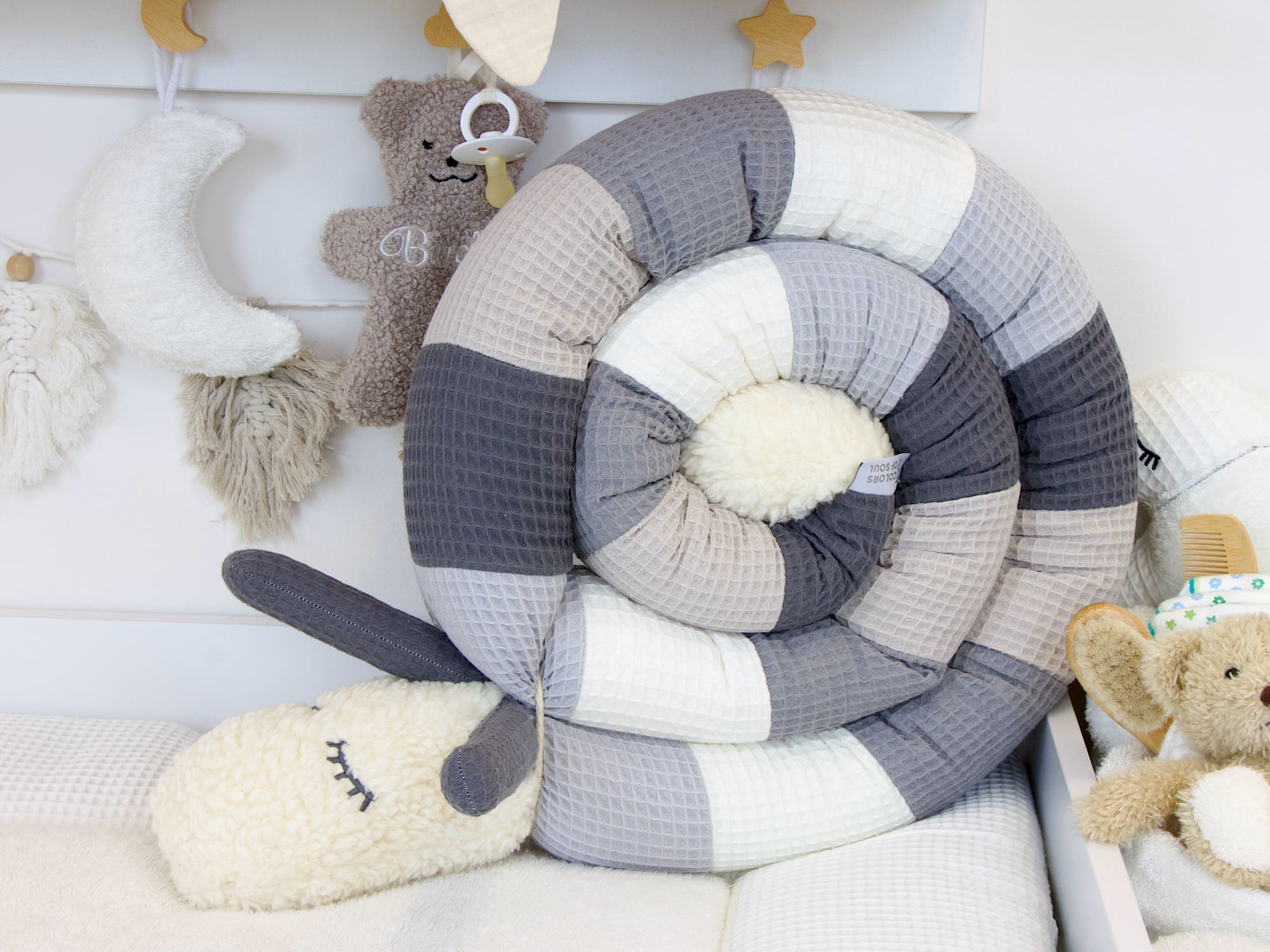 Puckschnecke personalisiert: Waffelpique hellgrau, creme, grau, beige, steingrau