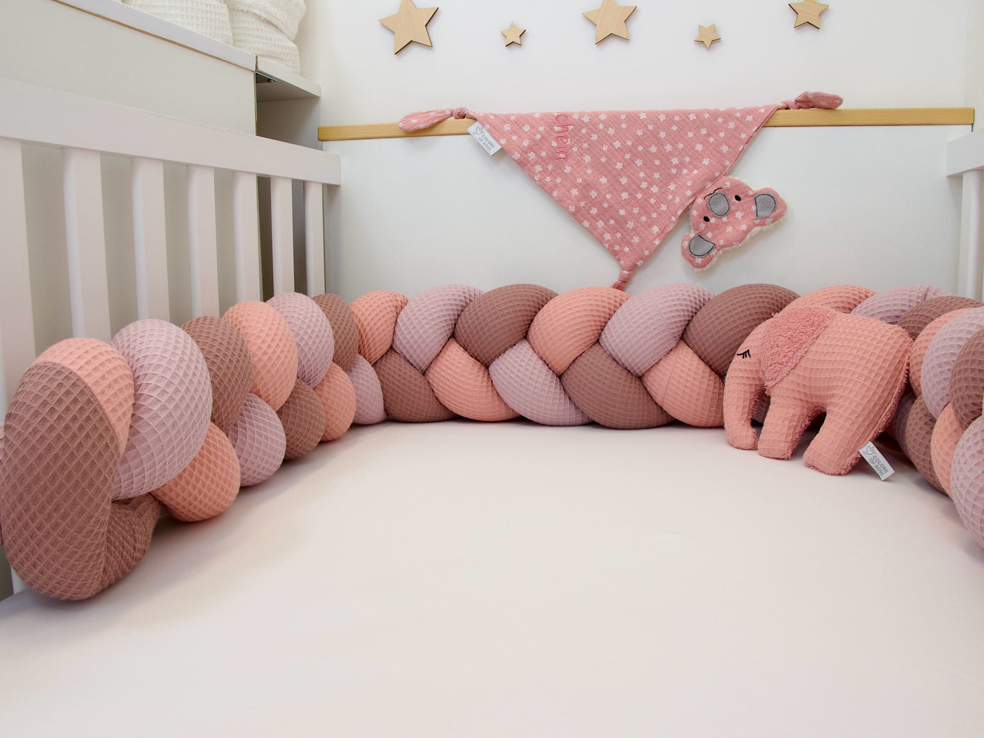 Bettumrandung geflochten: Waffelpique blush, altrosa, alte malve