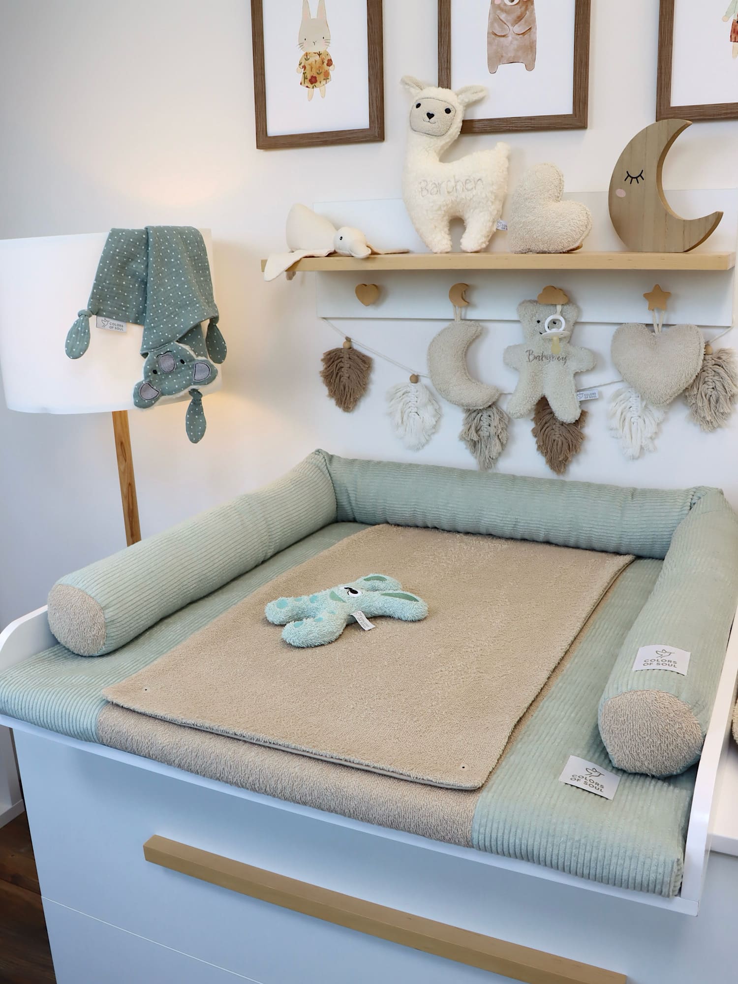 Wickelauflage mit Bezug und Umrandung – Cord Mint / Frottee Beige