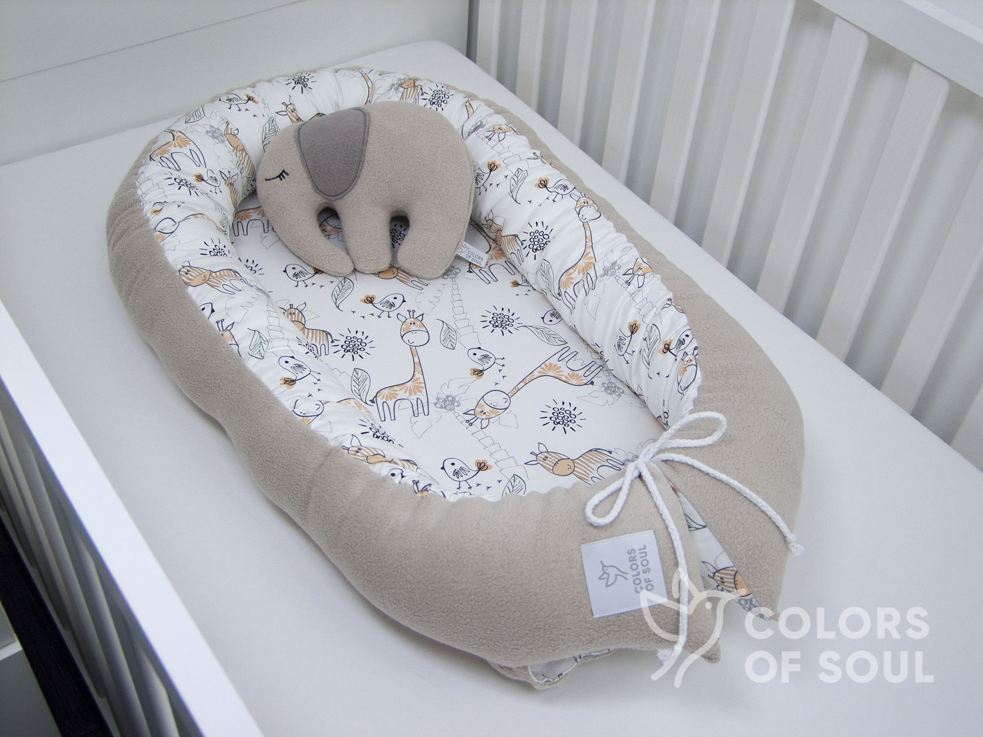 Babynestchen - Giraffe und Zebra / Baumwollfleece beige