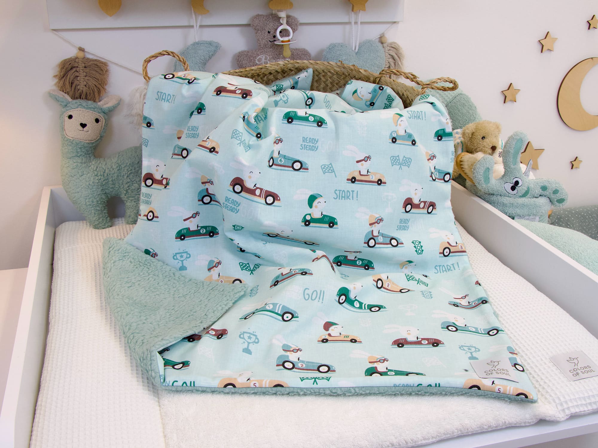 Babydecke - Rennhäschen / Teddyplüsch moosgrau
