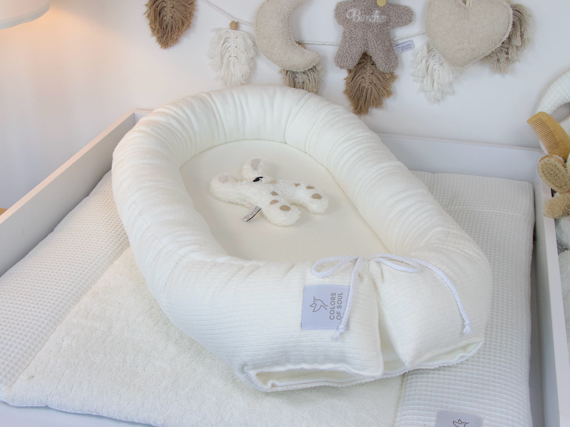 Babynestchen mit Matratze Creme – Cord & Baumwollfleece
