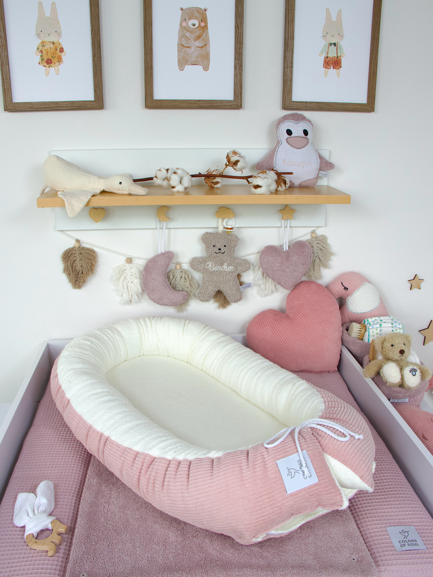Babynestchen - Kordstoff altrosa / Baumwollfleece creme