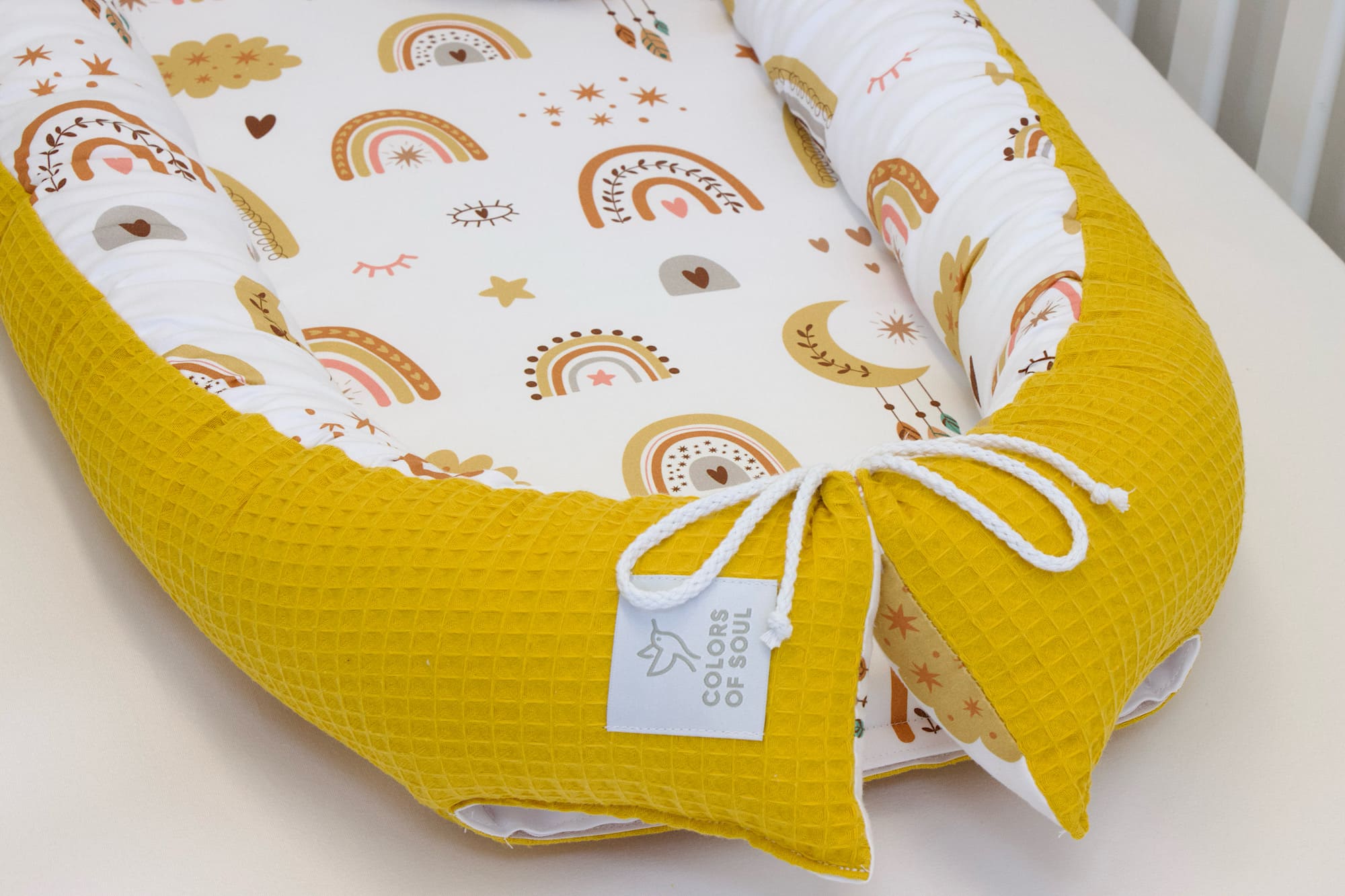 Babynestchen - Baby boho Regenbogen / Waffelpique gelb