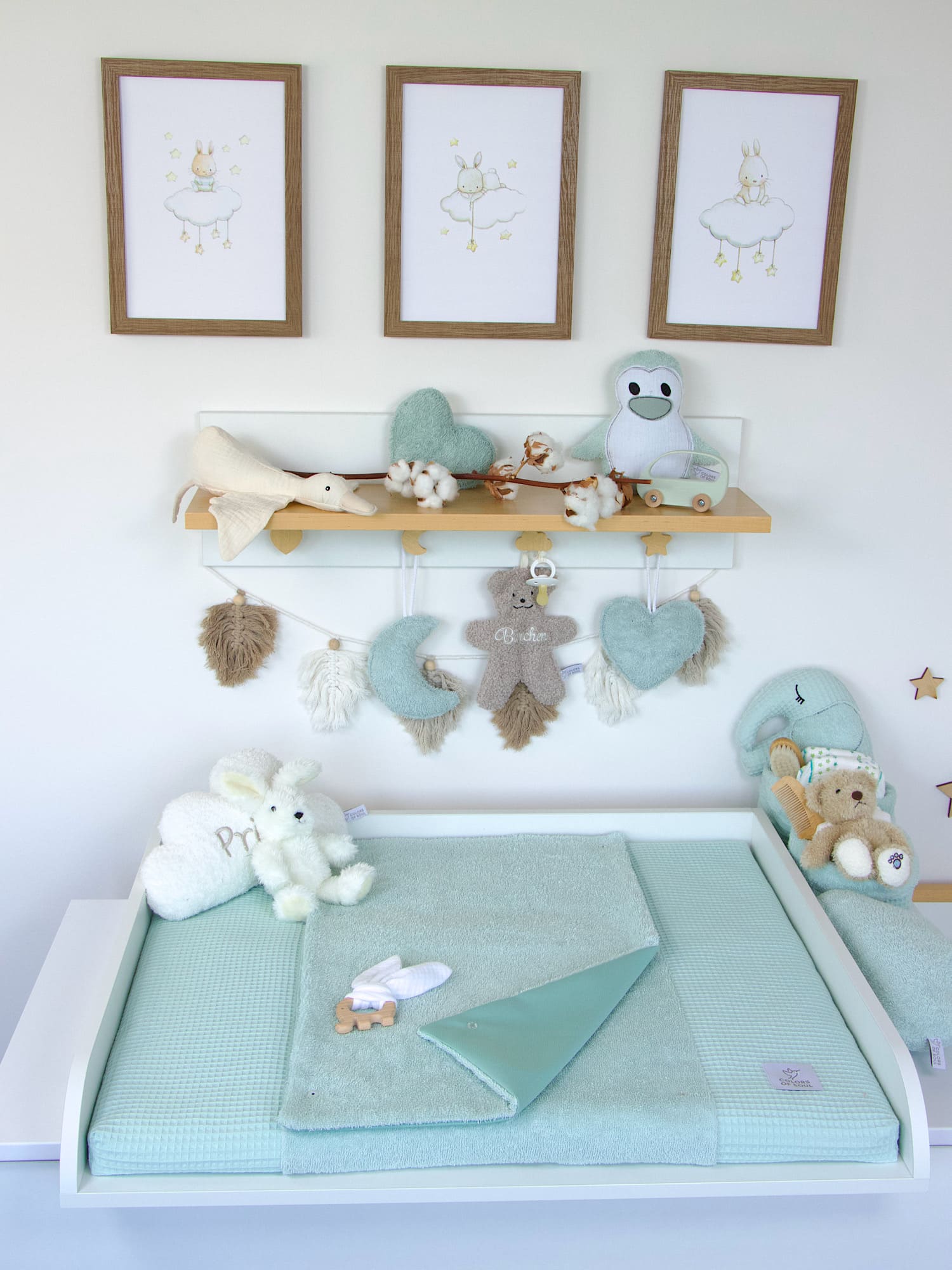 2-er SET - Wickelauflage mit Inlett, Bettschlange - Waffelpique pastellmint / Frottee pastellmint