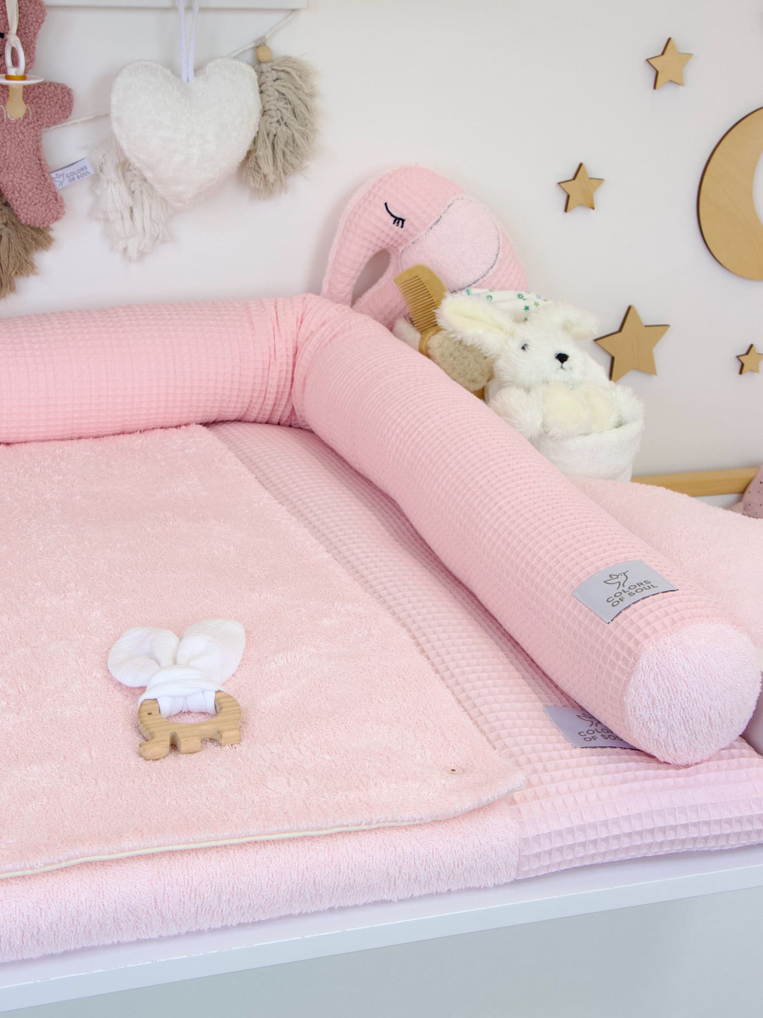 Wickelauflage Set mit Bettschlange und Babynestchen (Inlett) - Waffelpique / Frottee - hellrosa