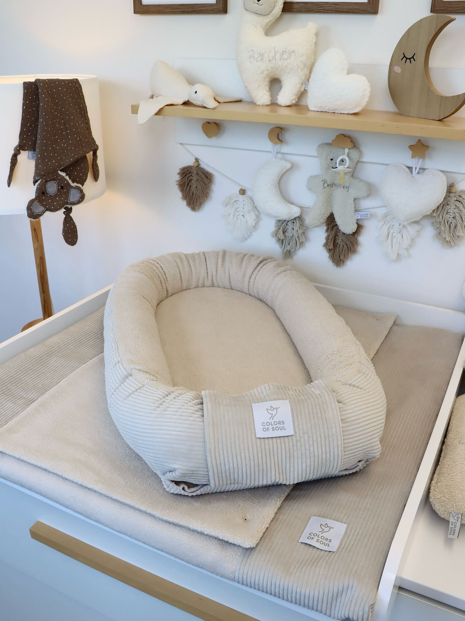 Wickelauflage mit Bezug, Bettschlange, Babynest - Cord hellbeige / Baumwollfleece hellbeige