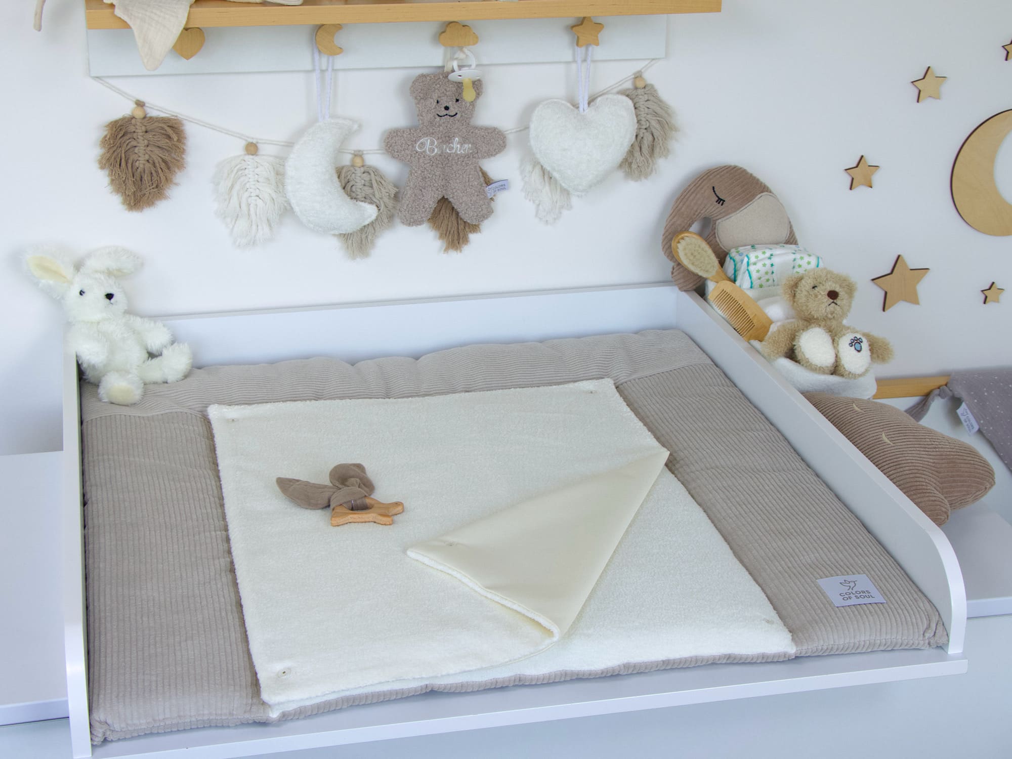 2-er SET - Wickelauflage und Babynestchen - Kord hellbeige / Baumwollfleece creme