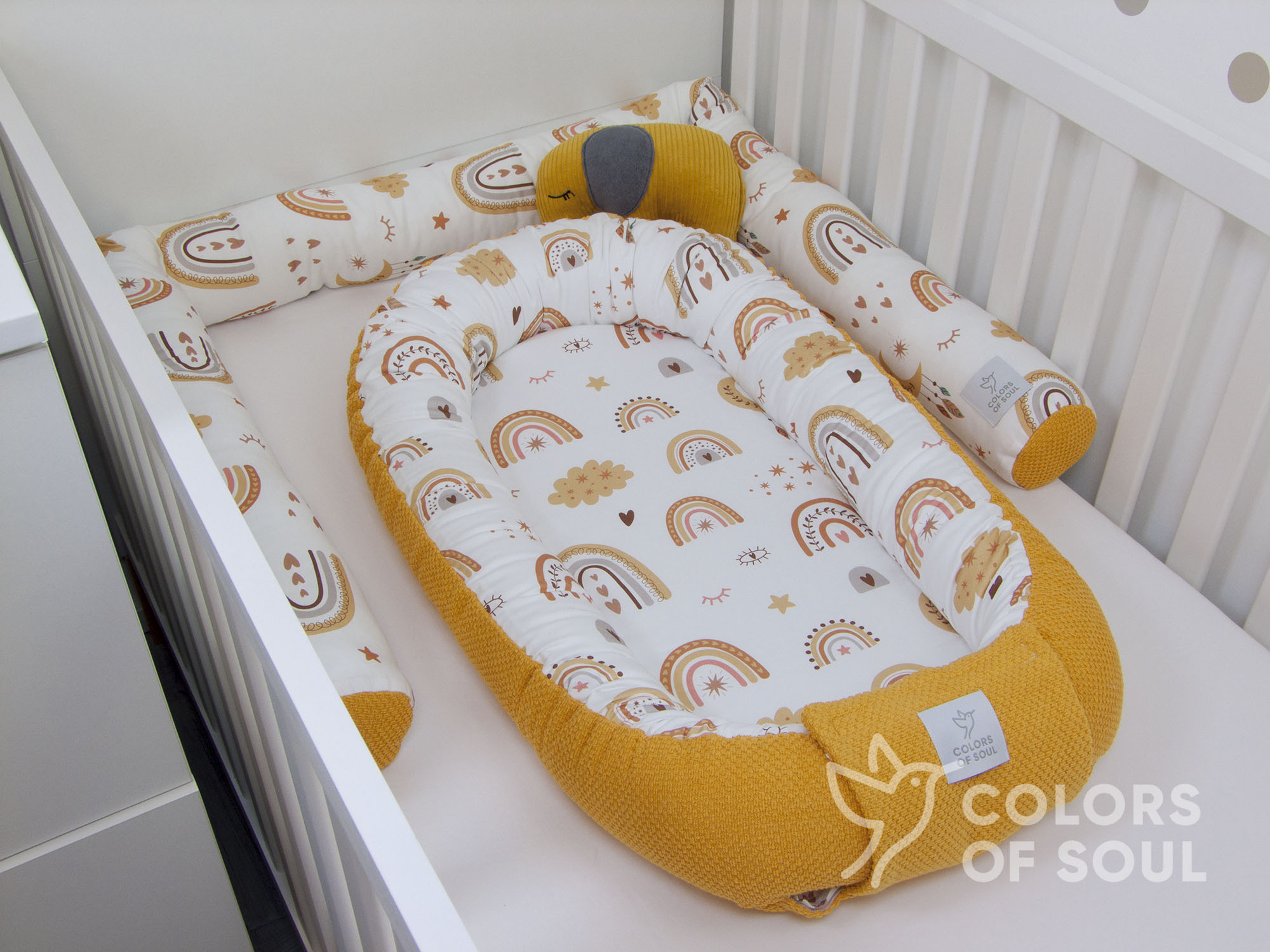Babynestchen - Baby boho Regenbogen / Waffelpique BeBe gelb