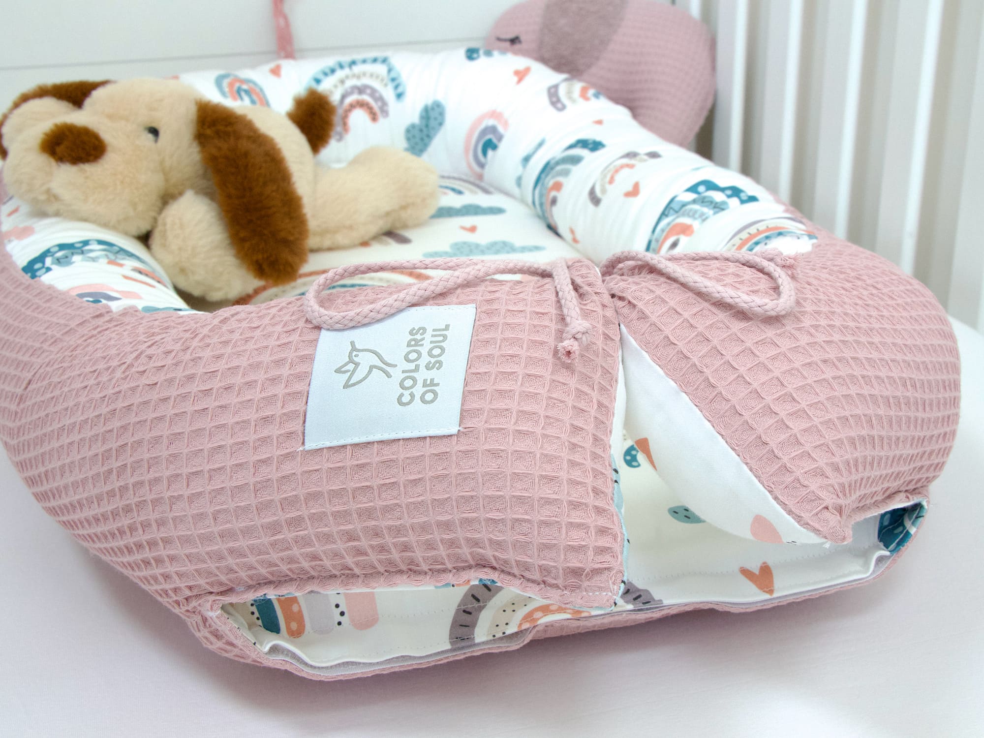 Babynestchen Regenbogen Waffelpique altrosa