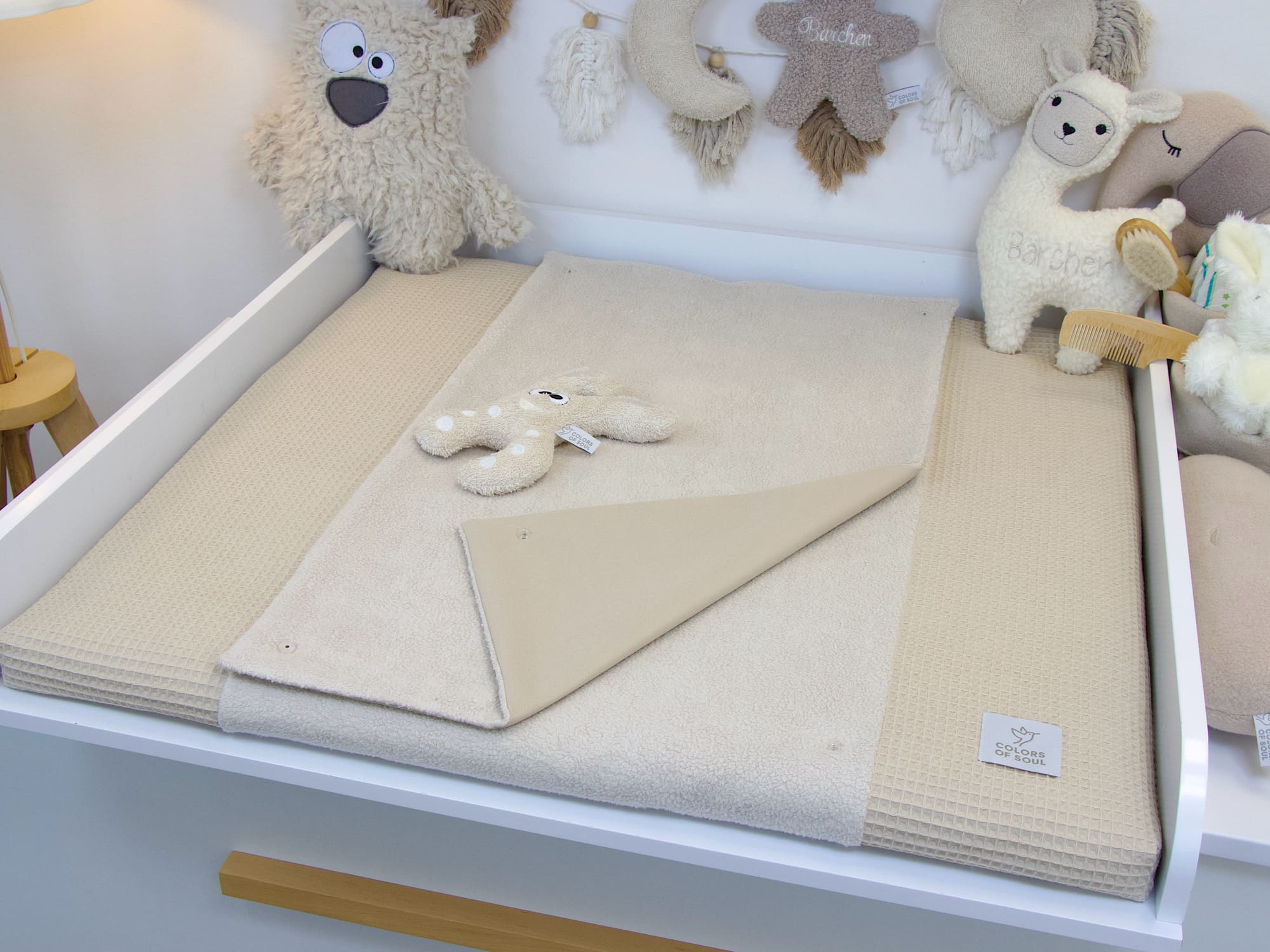 Wickelauflage mit Inlett - Waffelpique beige / Baumwollfleece beige