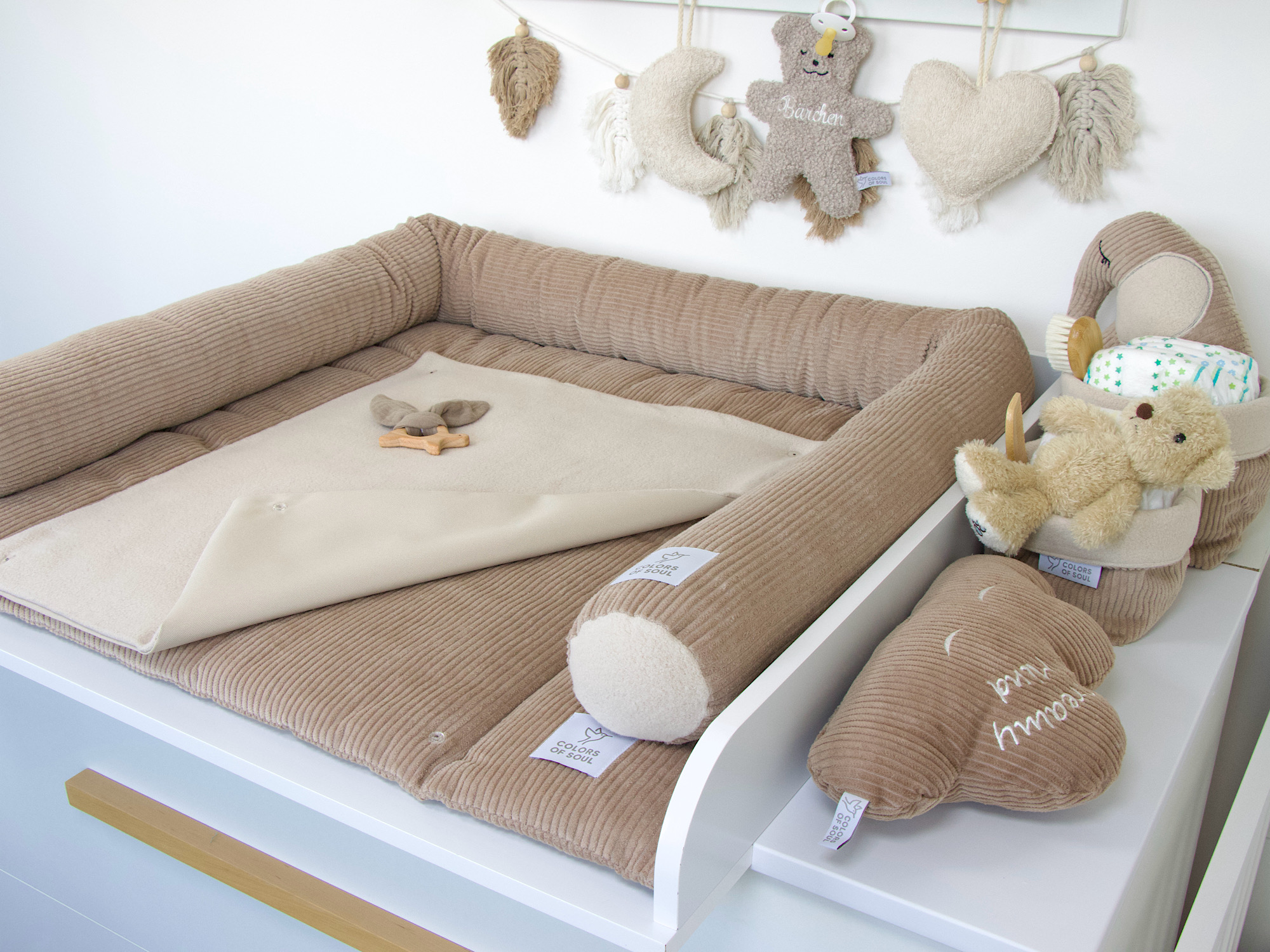 2-er SET - Wickelauflage, Bettschlange - Kord camel
