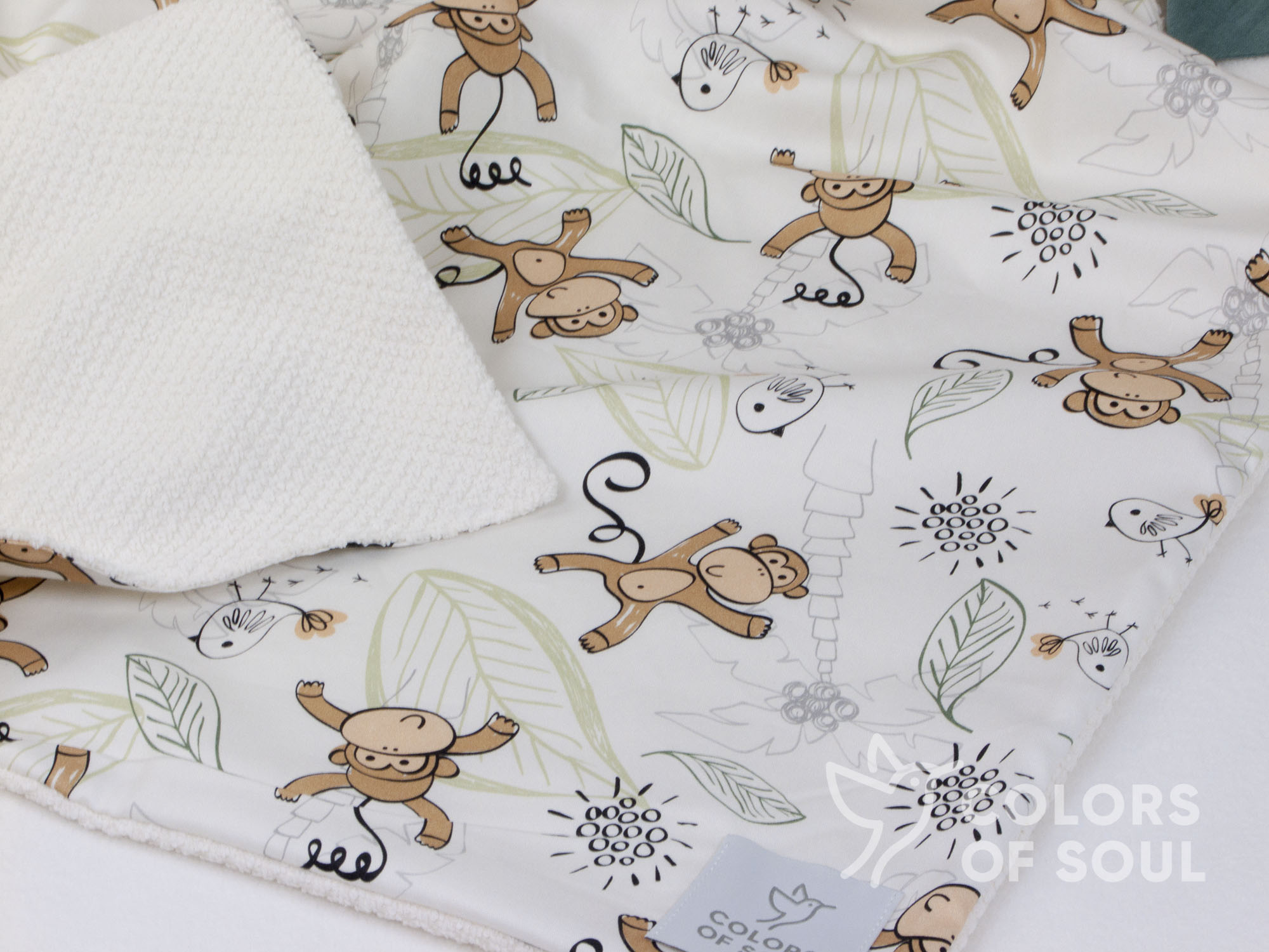Babydecke - niedliche Affen / Waffelpique BeBe creme