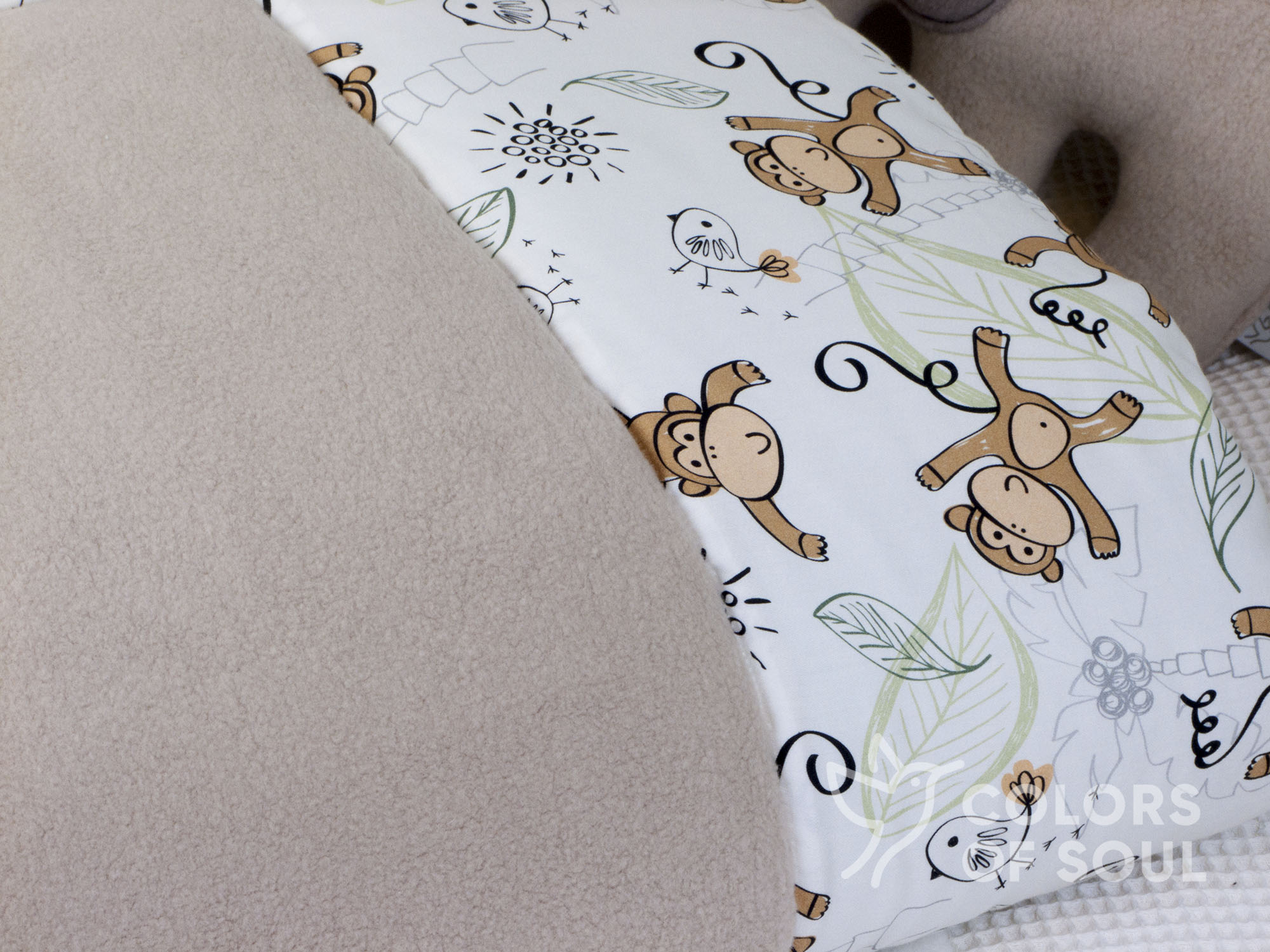 Krabbeldecke niedliche Affen / Baumollfleece beige